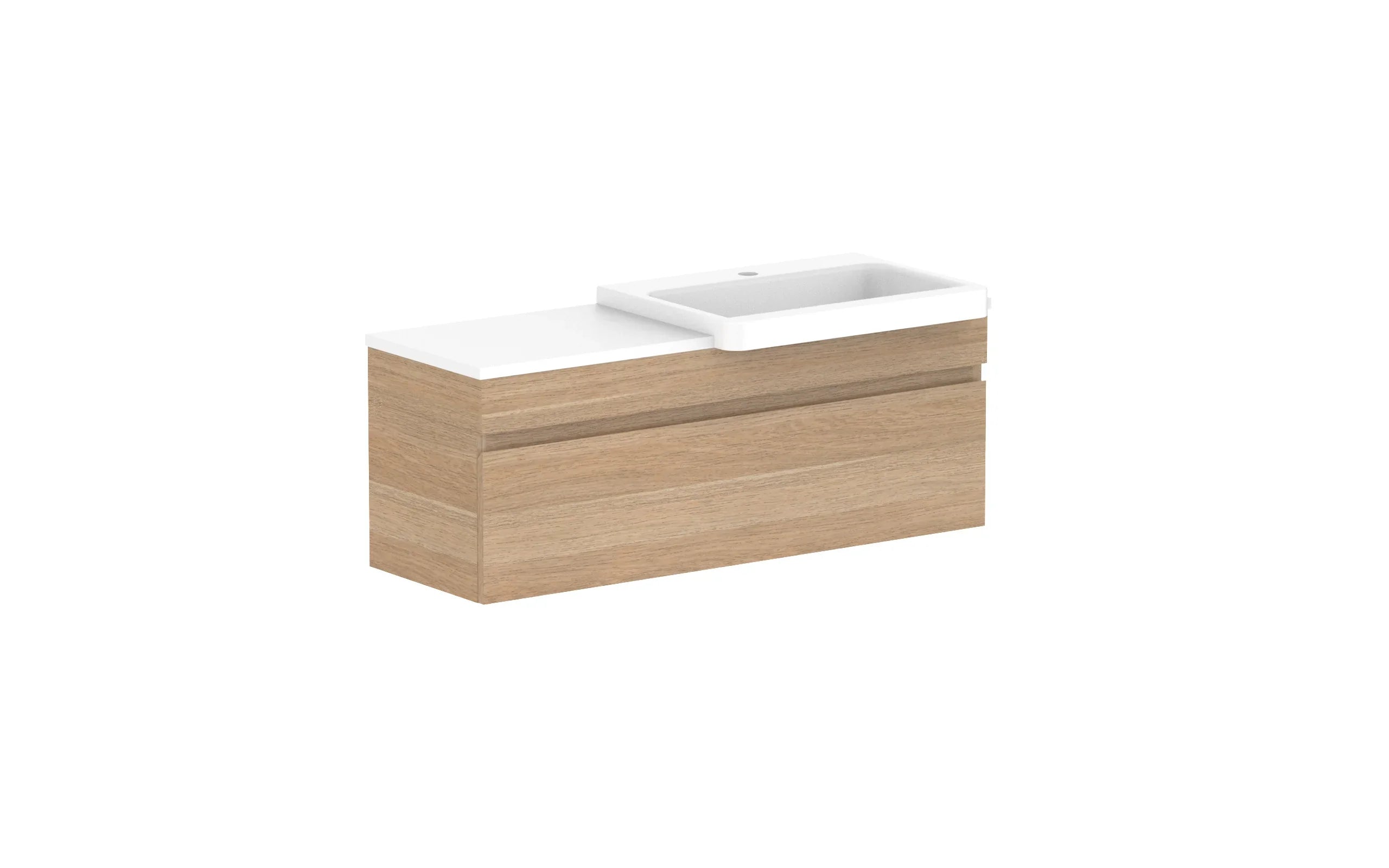 ADP Glacier Semi-Recessed All Drawer Slim Wall Hung Vanity - 1050mm / Stone Benchtop / Right Hand Bowl