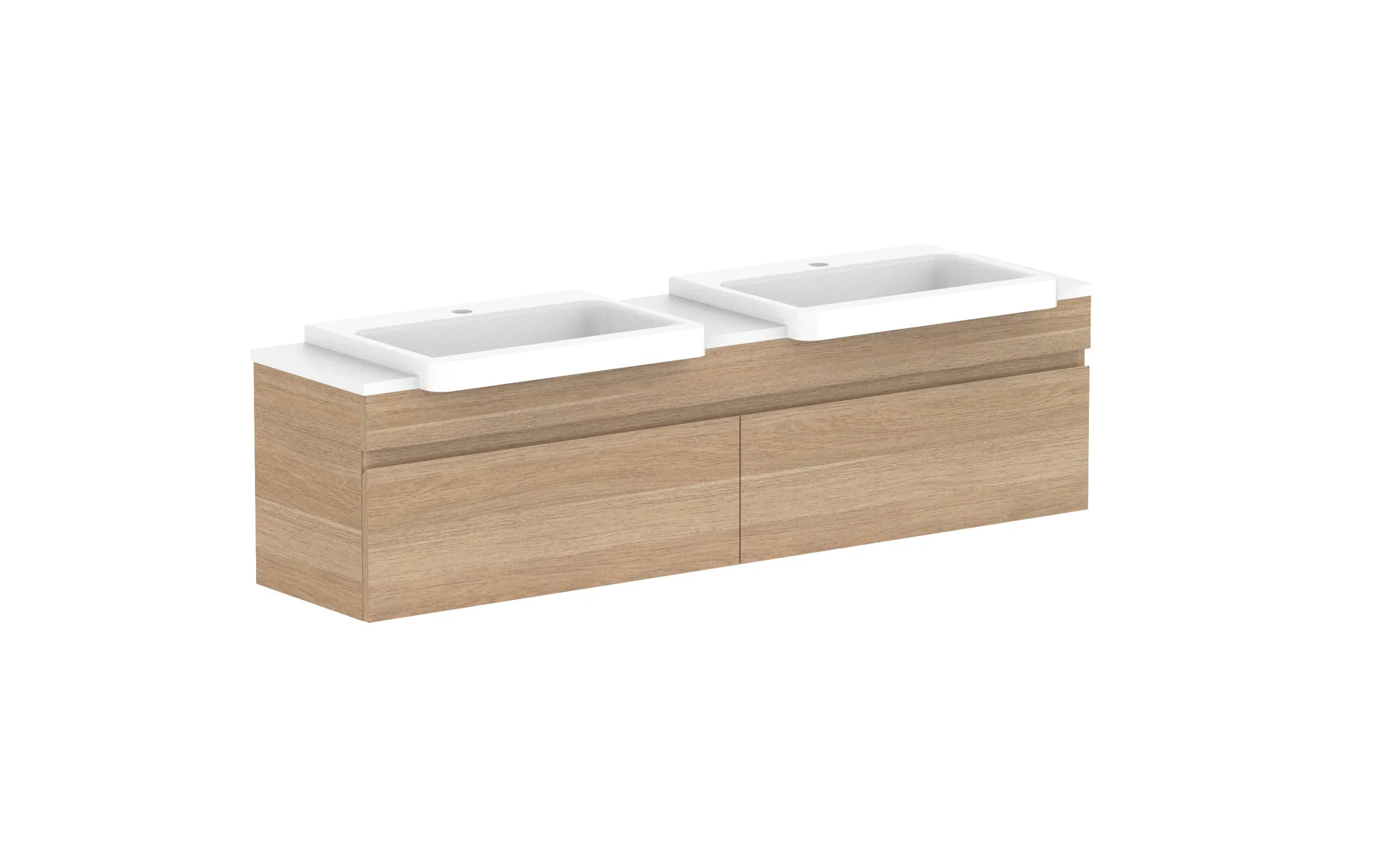 ADP Glacier Semi-Recessed All Drawer Slim Wall Hung Vanity - 1500mm / Stone Benchtop / Double Bowl