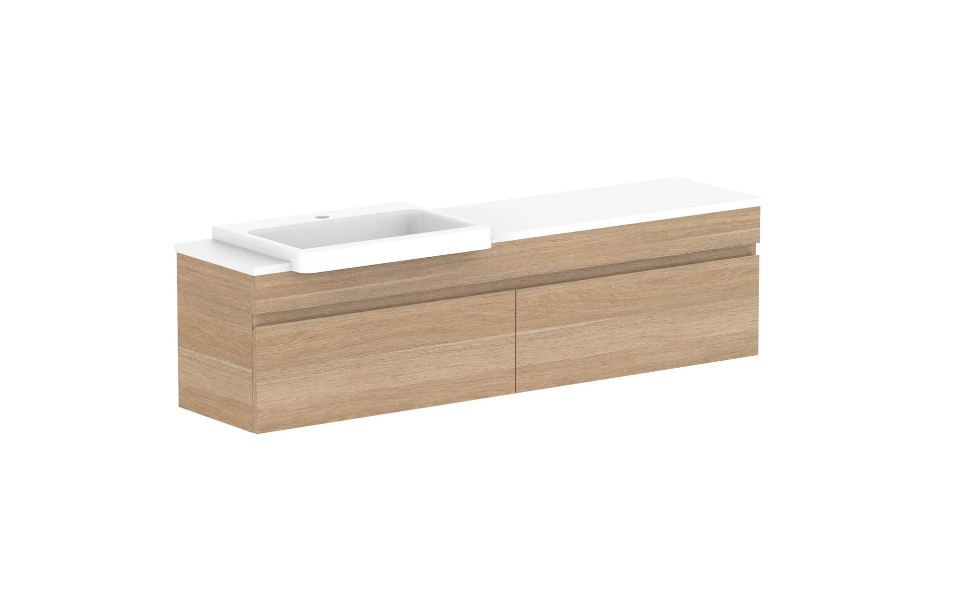 ADP Glacier Semi-Recessed All Drawer Slim Wall Hung Vanity - 1500mm / Stone Benchtop / Left Hand Bowl