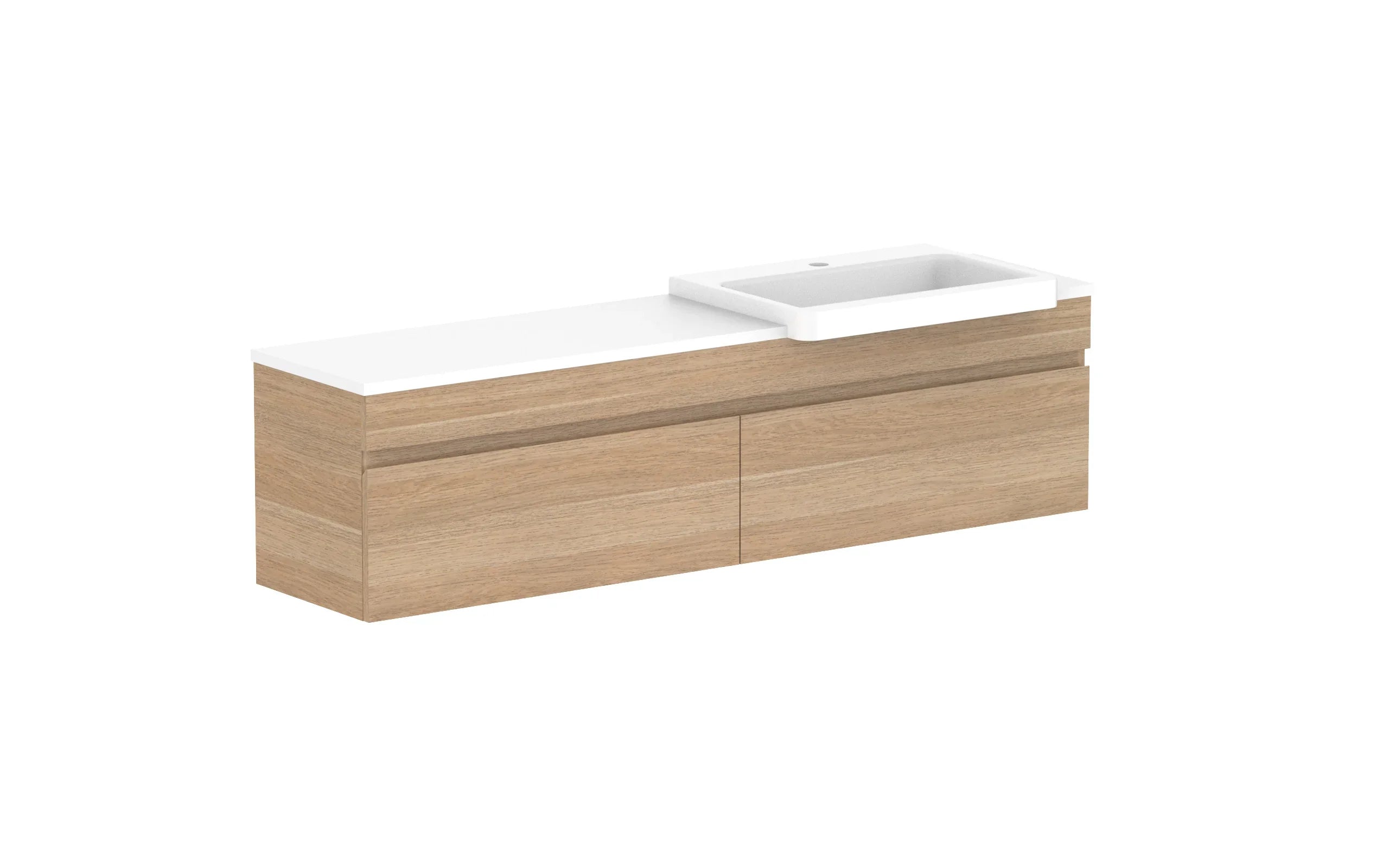 ADP Glacier Semi-Recessed All Drawer Slim Wall Hung Vanity - 1500mm / Stone Benchtop / Right Hand Bowl