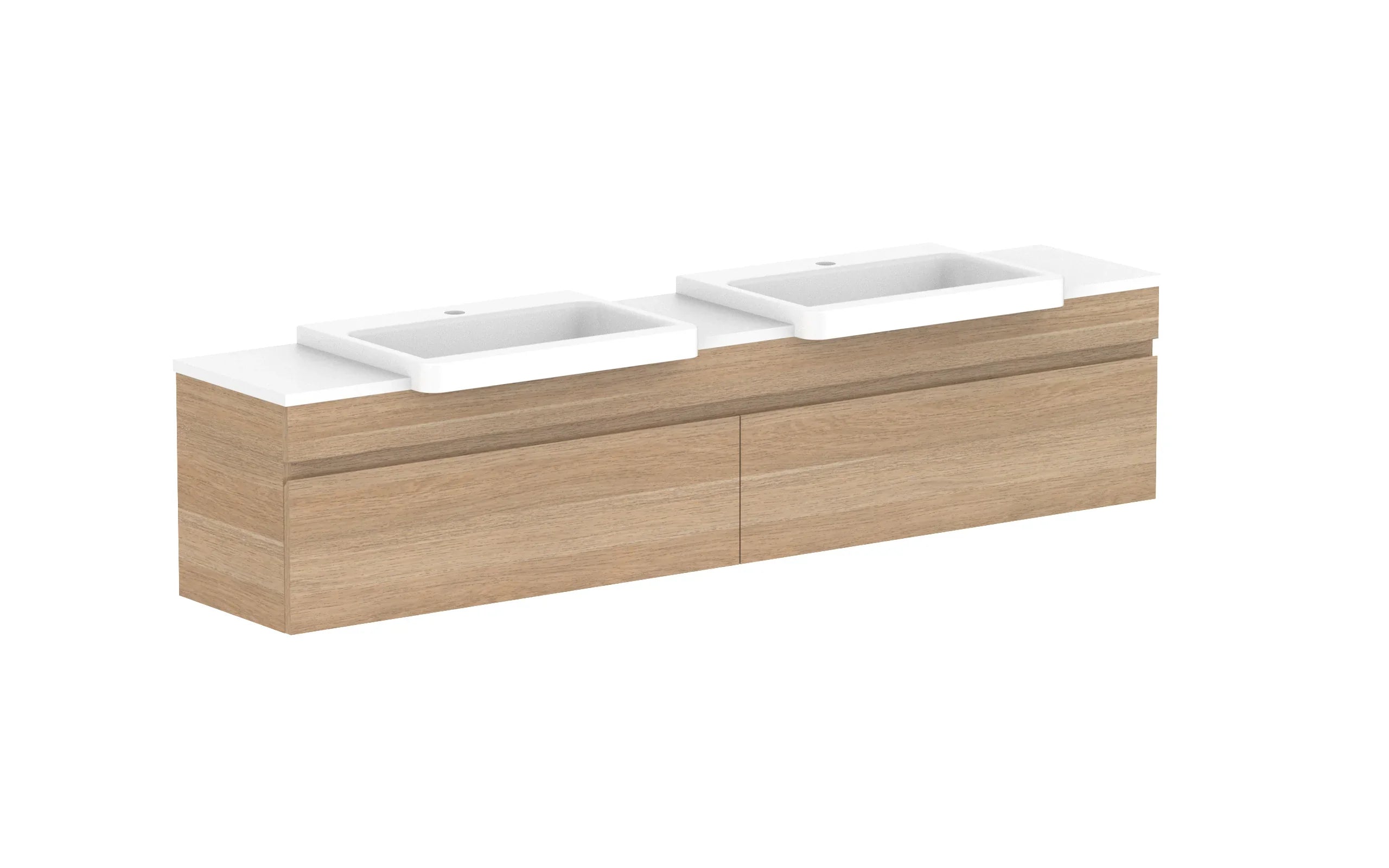 ADP Glacier Semi-Recessed All Drawer Slim Wall Hung Vanity - 1800mm / Stone Benchtop / Double Bowl