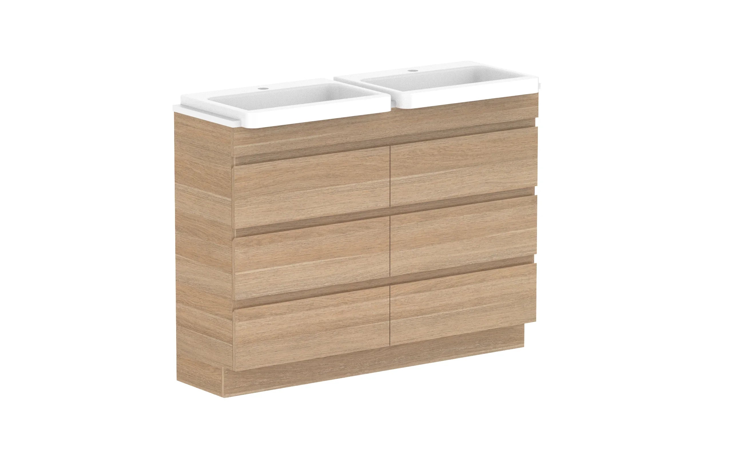 ADP Glacier Semi-Recessed All Drawer Trio Freestanding - 1200mm / Stone Benchtop / Double Bowl