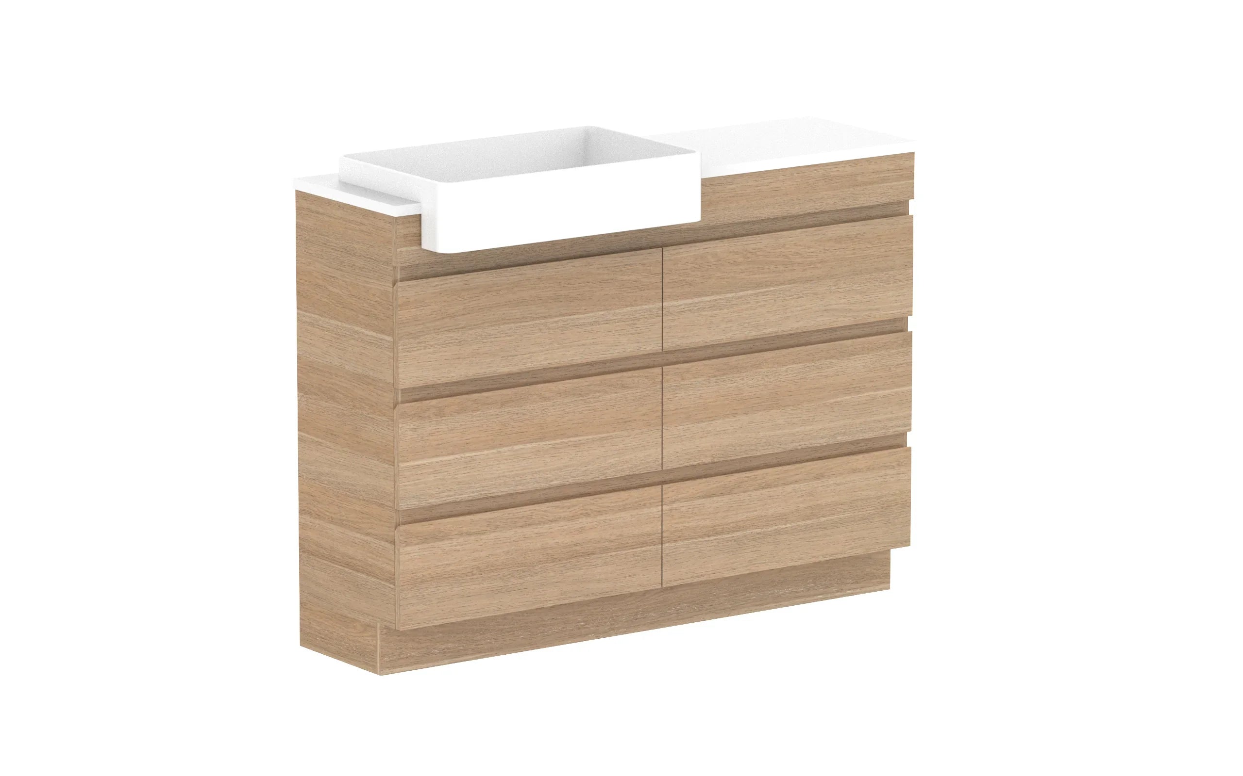 ADP Glacier Semi-Recessed All Drawer Trio Freestanding - 1200mm / Stone Benchtop / Left Hand Bowl