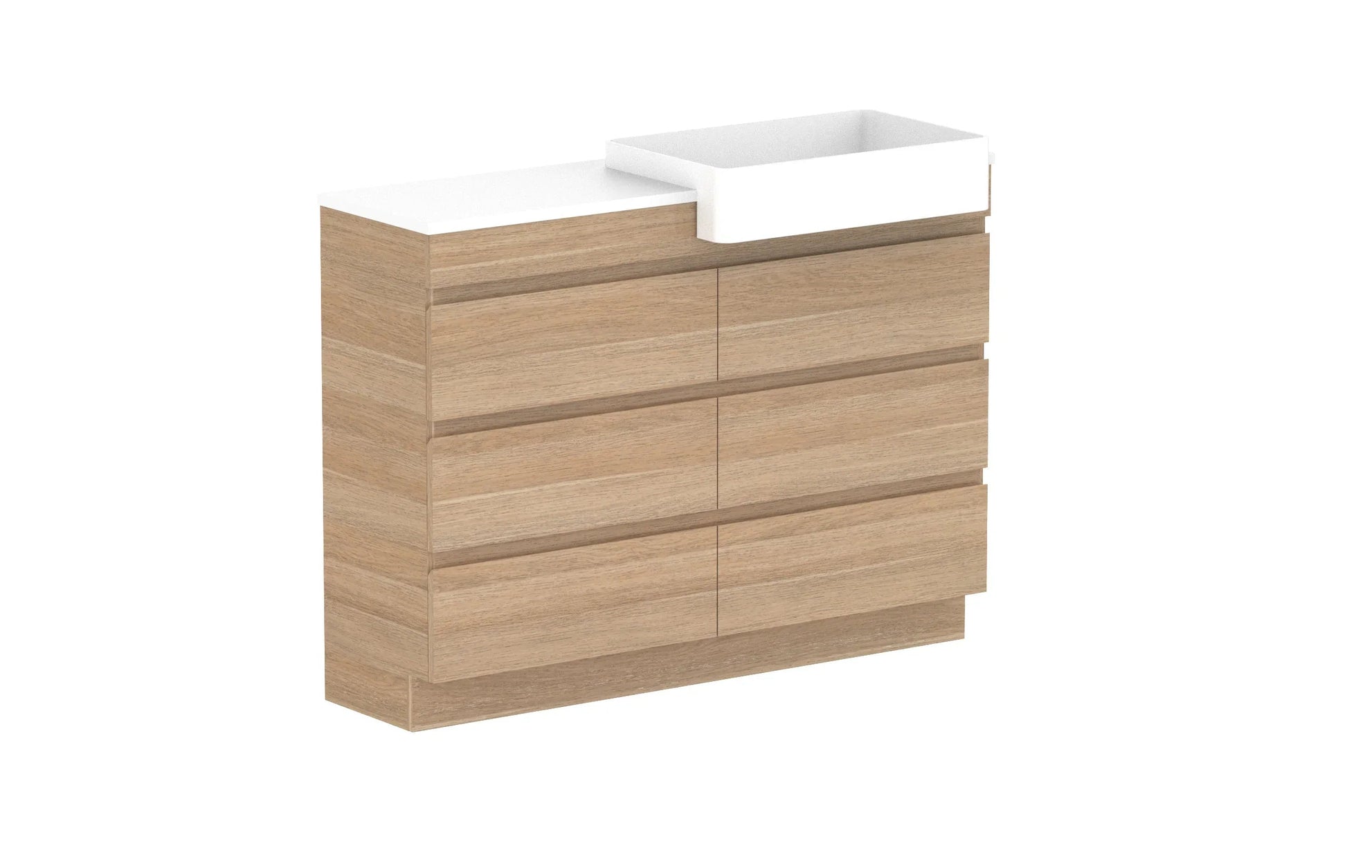ADP Glacier Semi-Recessed All Drawer Trio Freestanding - 1200mm / Stone Benchtop / Right Hand Bowl