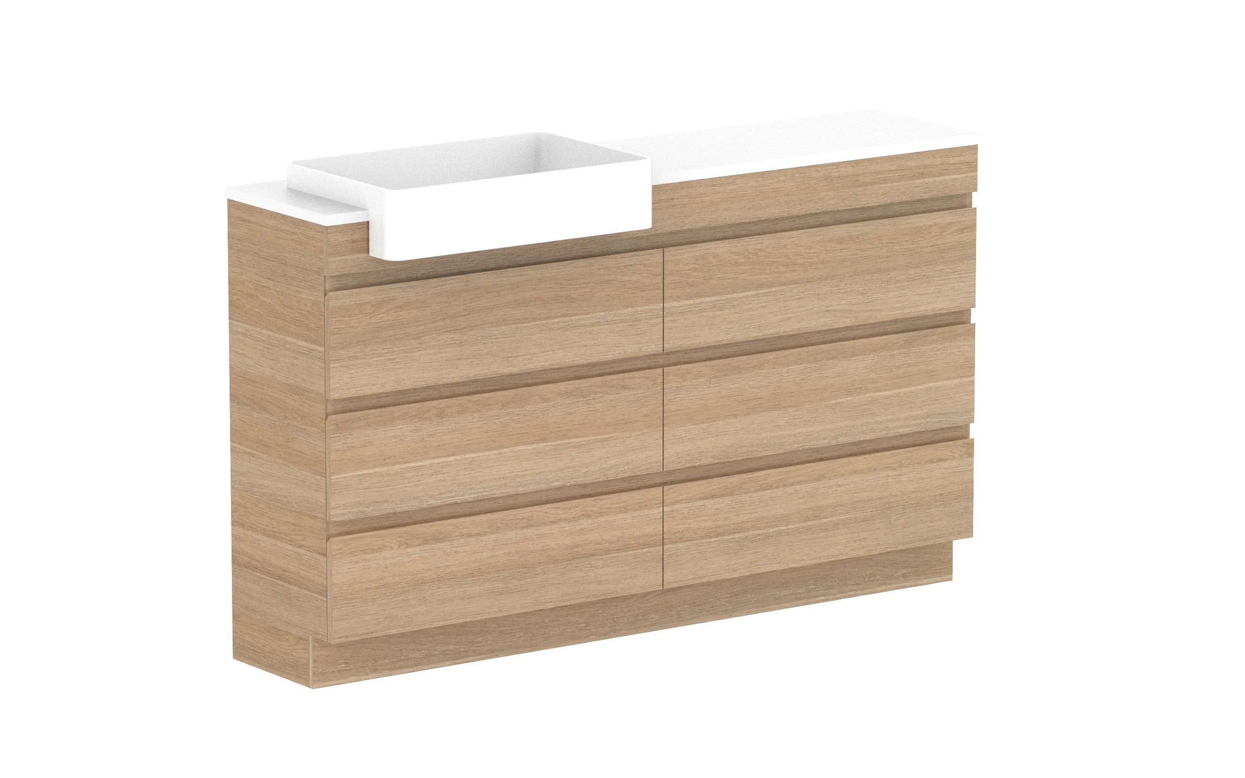 ADP Glacier Semi-Recessed All Drawer Trio Freestanding - 1500mm / Stone Benchtop / Left Hand Bowl