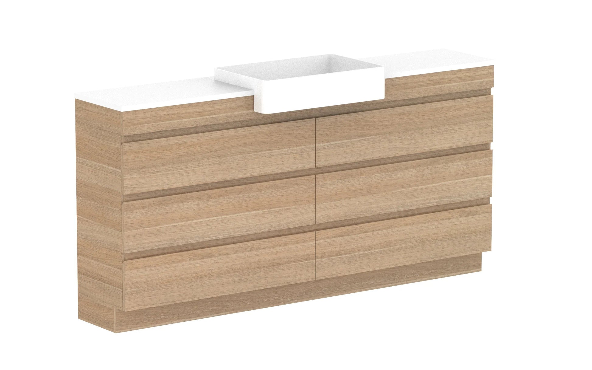ADP Glacier Semi-Recessed All Drawer Trio Freestanding - 1800mm / Stone Benchtop / Centre Bowl