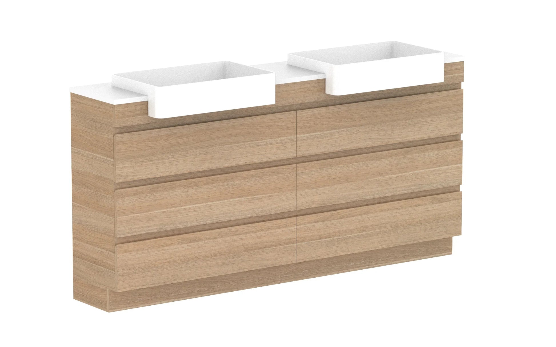 ADP Glacier Semi-Recessed All Drawer Trio Freestanding - 1800mm / Stone Benchtop / Double Bowl