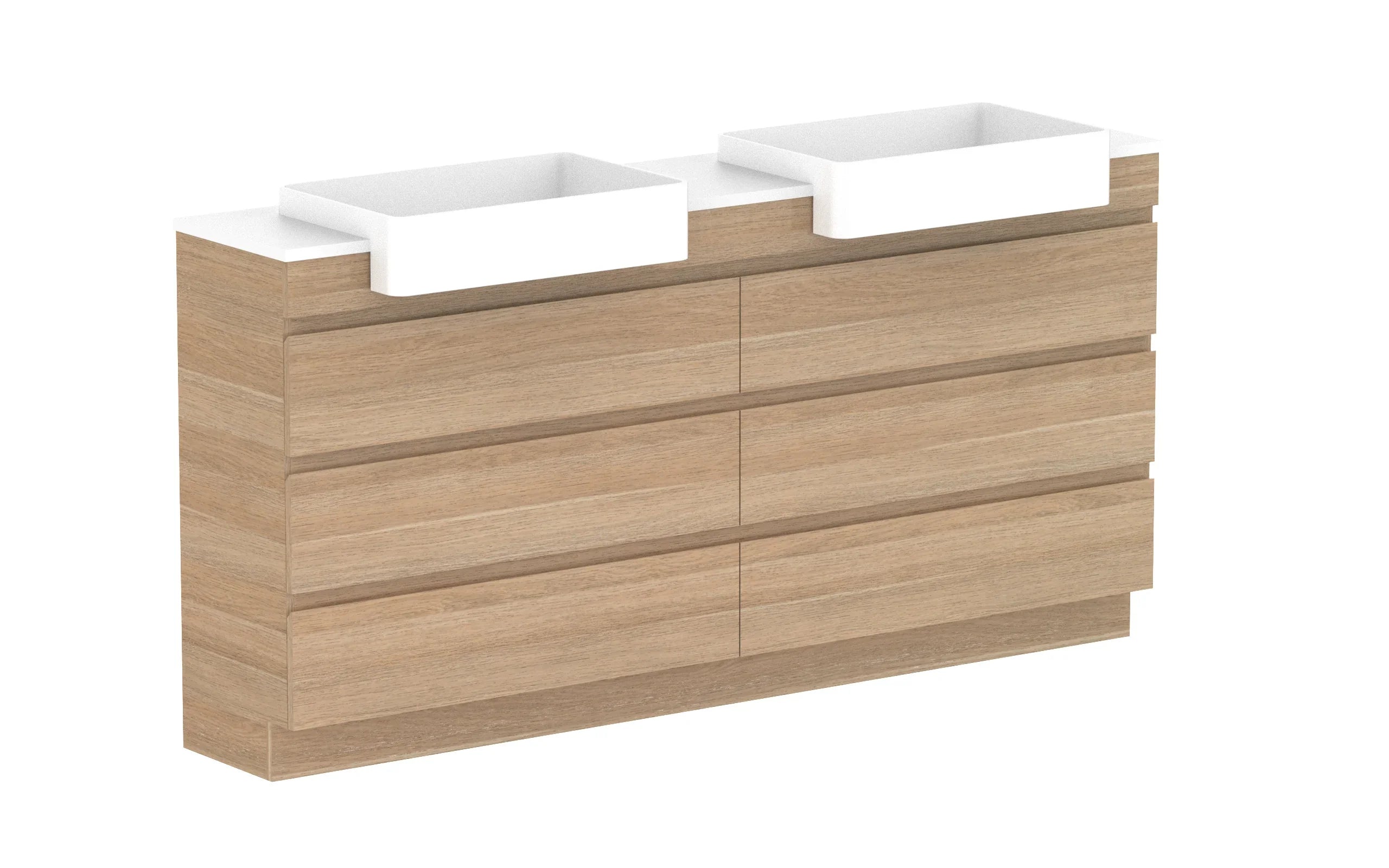 ADP Glacier Semi-Recessed All Drawer Trio Freestanding - 1800mm / Stone Benchtop / Double Bowl