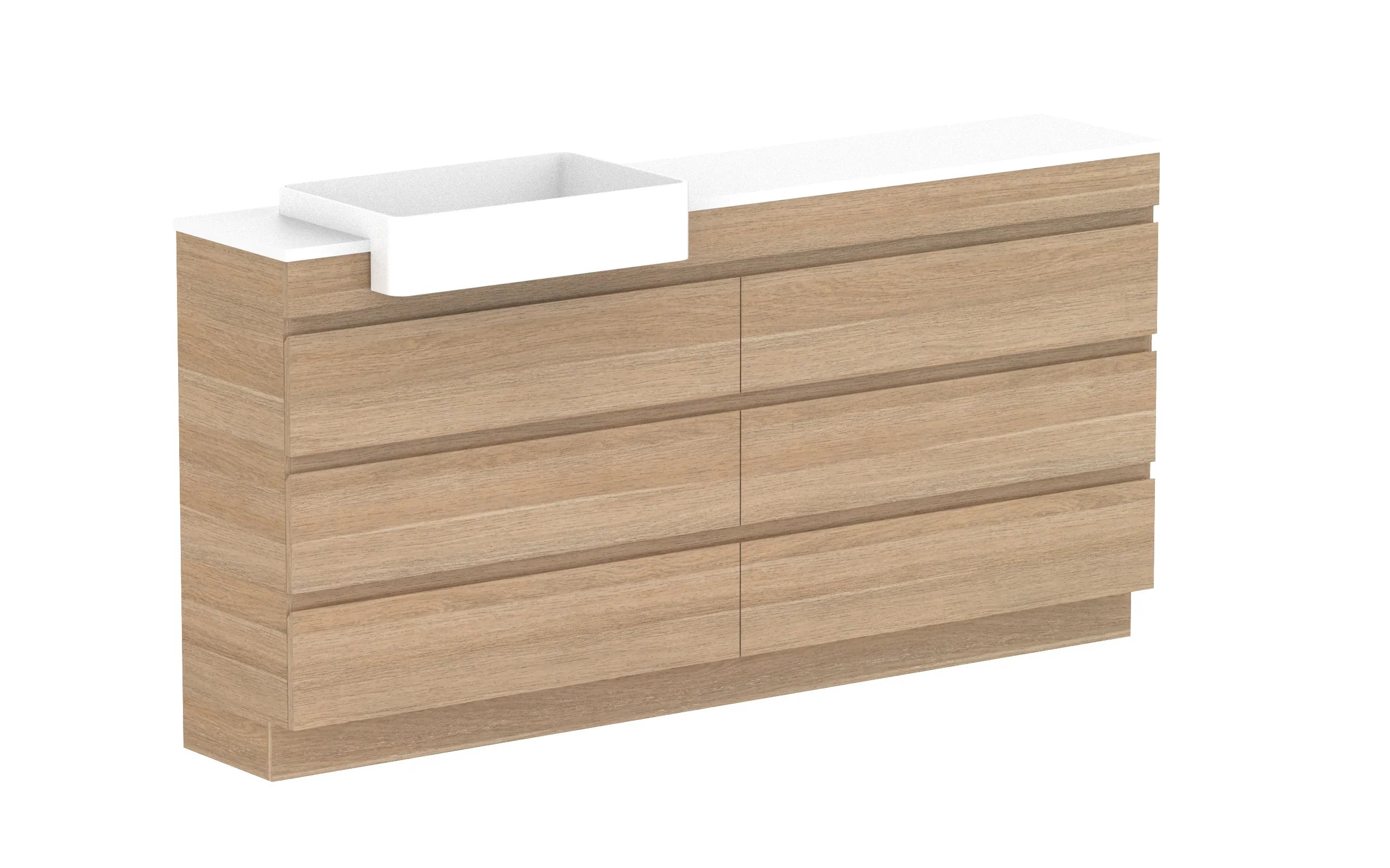 ADP Glacier Semi-Recessed All Drawer Trio Freestanding - 1800mm / Stone Benchtop / Left Hand Bowl