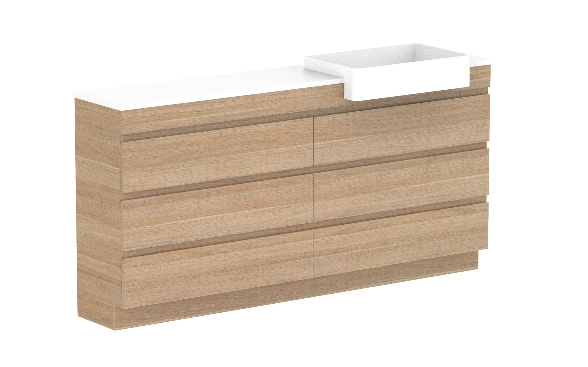 ADP Glacier Semi-Recessed All Drawer Trio Freestanding - 1800mm / Stone Benchtop / Right Hand Bowl