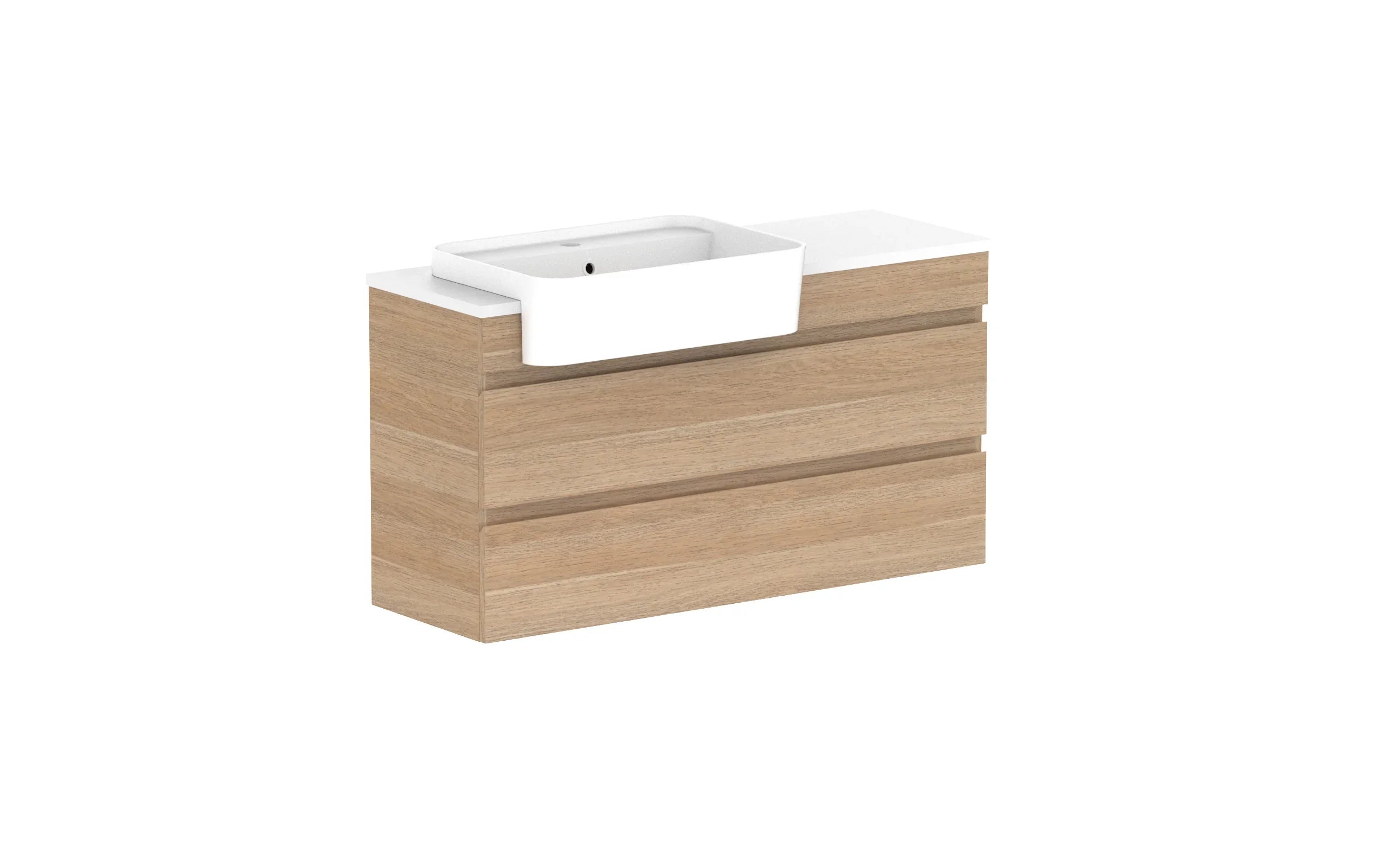 ADP Glacier Semi-Recessed All Drawer Twin Wall Hung Vanity - 1050mm / Stone Benchtop / Left Hand Bowl