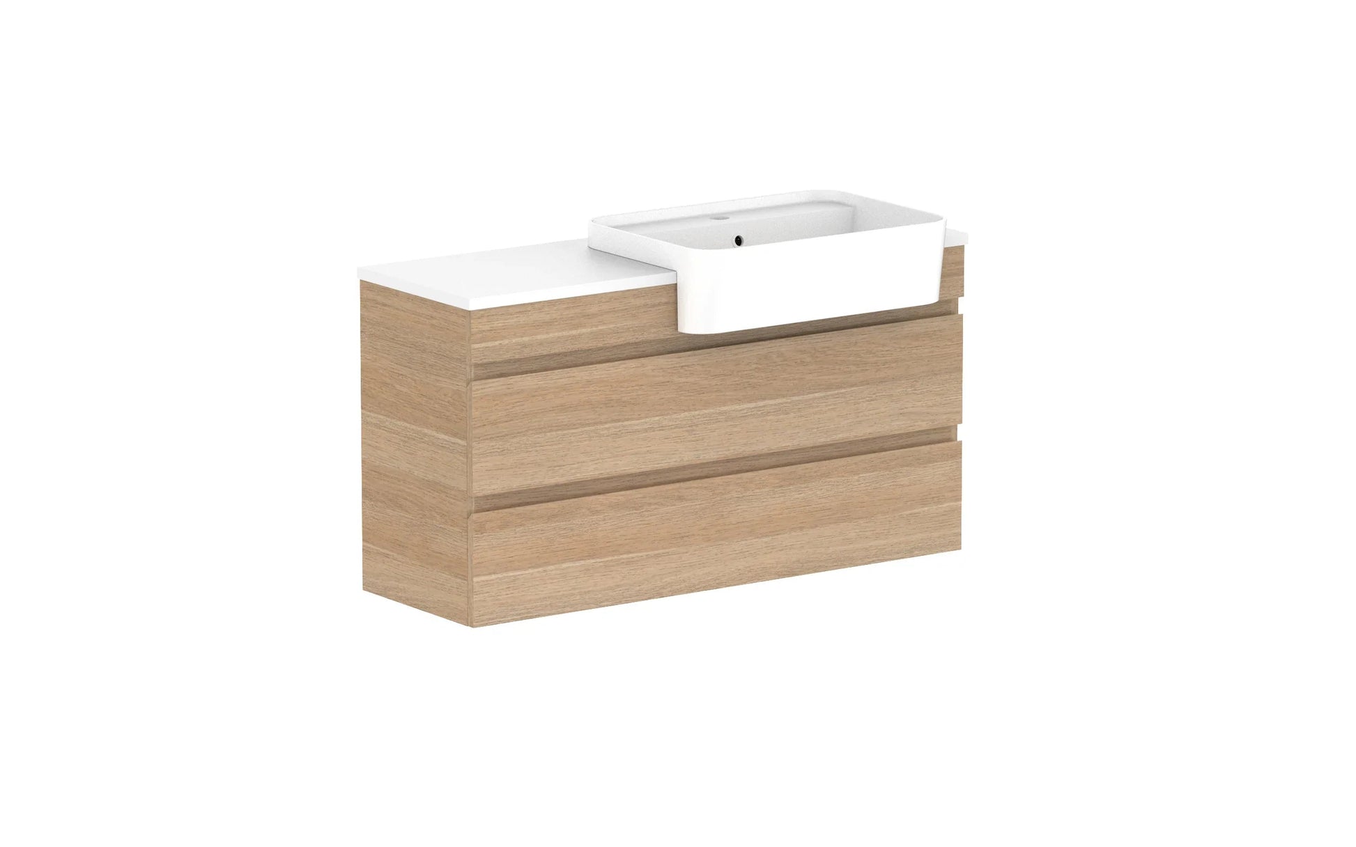 ADP Glacier Semi-Recessed All Drawer Twin Wall Hung Vanity - 1050mm / Stone Benchtop / Right Hand Bowl