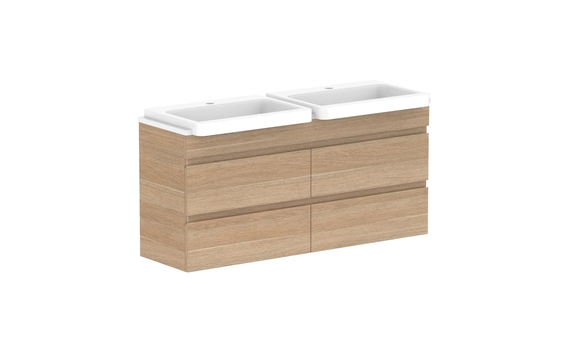 ADP Glacier Semi-Recessed All Drawer Twin Wall Hung Vanity - 1200mm / Stone Benchtop / Double Bowl