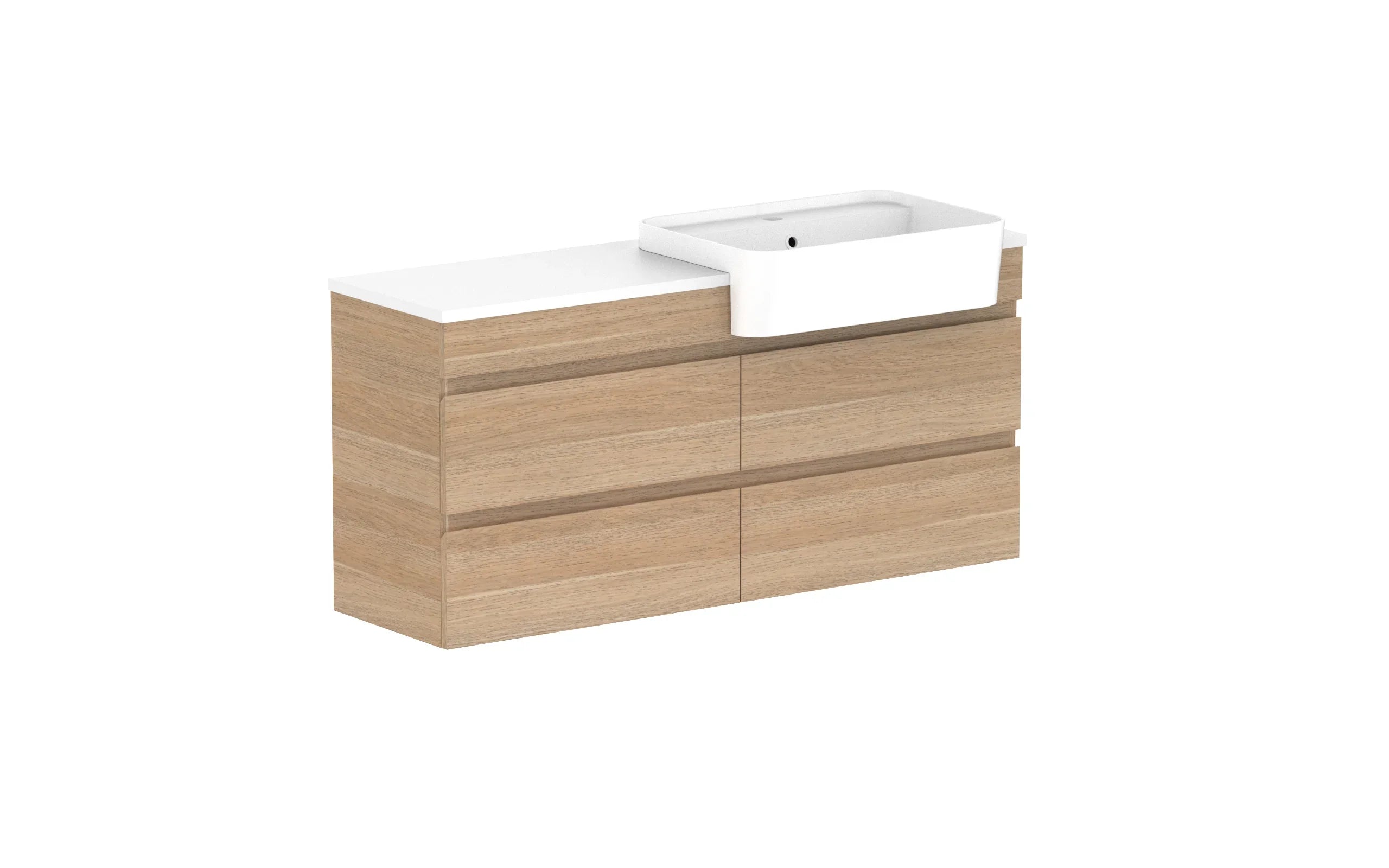 ADP Glacier Semi-Recessed All Drawer Twin Wall Hung Vanity - 1200mm / Stone Benchtop / Right Hand Bowl