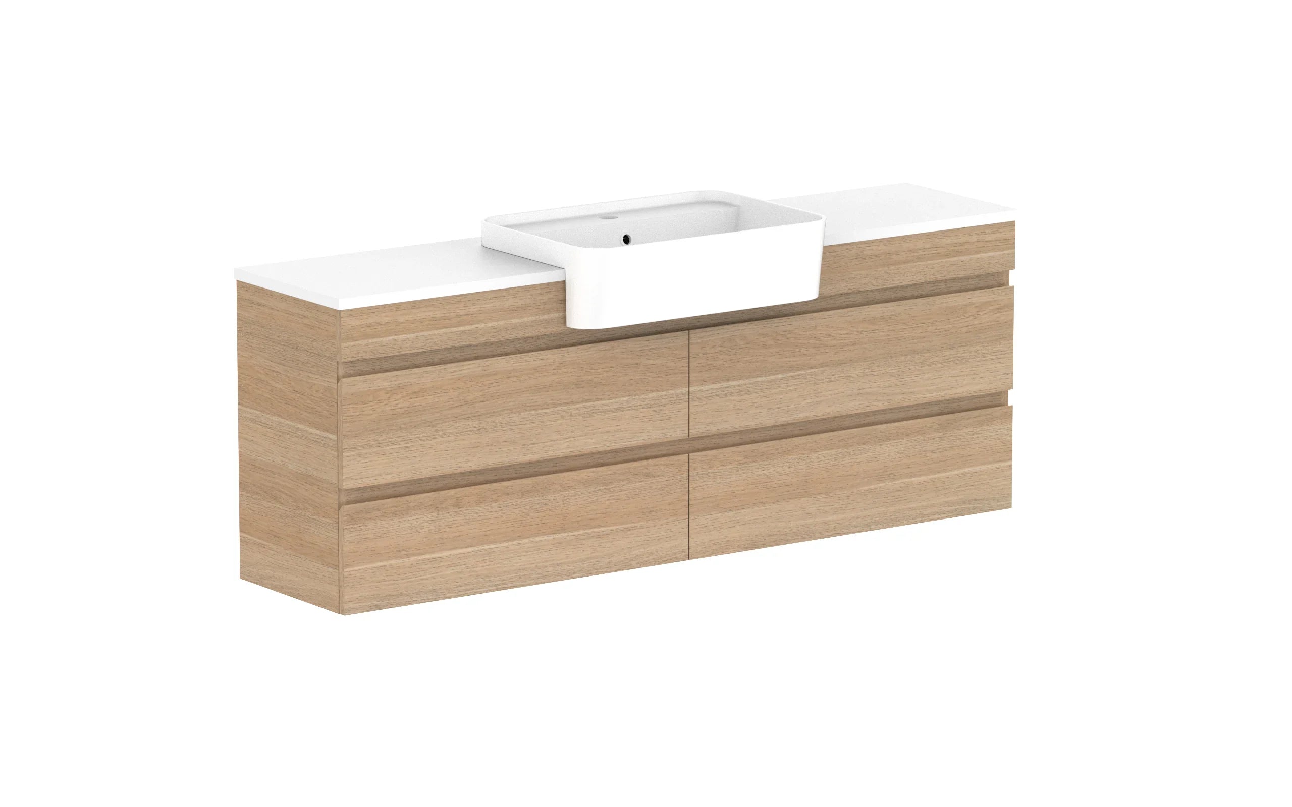 ADP Glacier Semi-Recessed All Drawer Twin Wall Hung Vanity - 1500mm / Stone Benchtop / Centre Bowl