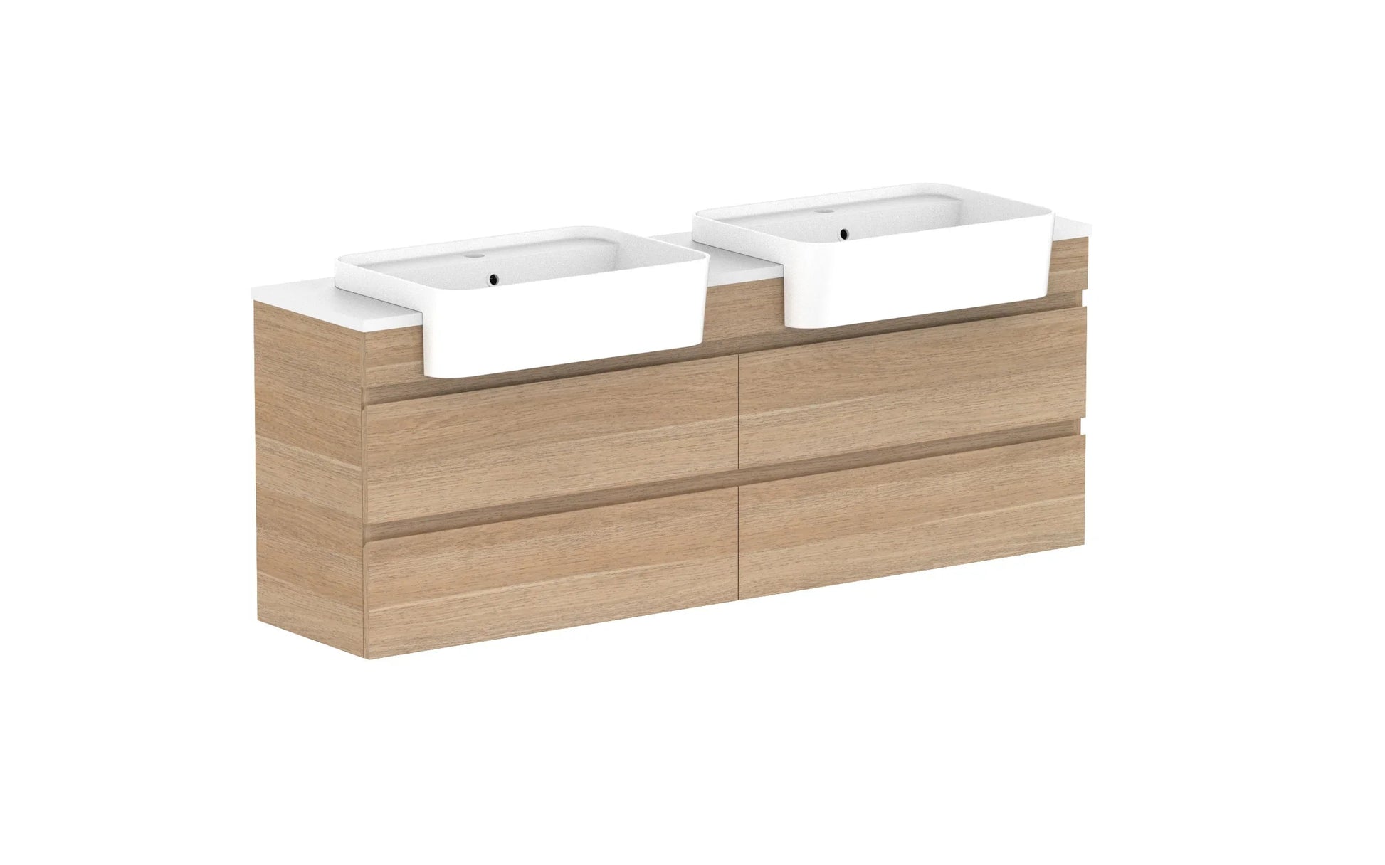 ADP Glacier Semi-Recessed All Drawer Twin Wall Hung Vanity - 1500mm / Stone Benchtop / Double Bowl