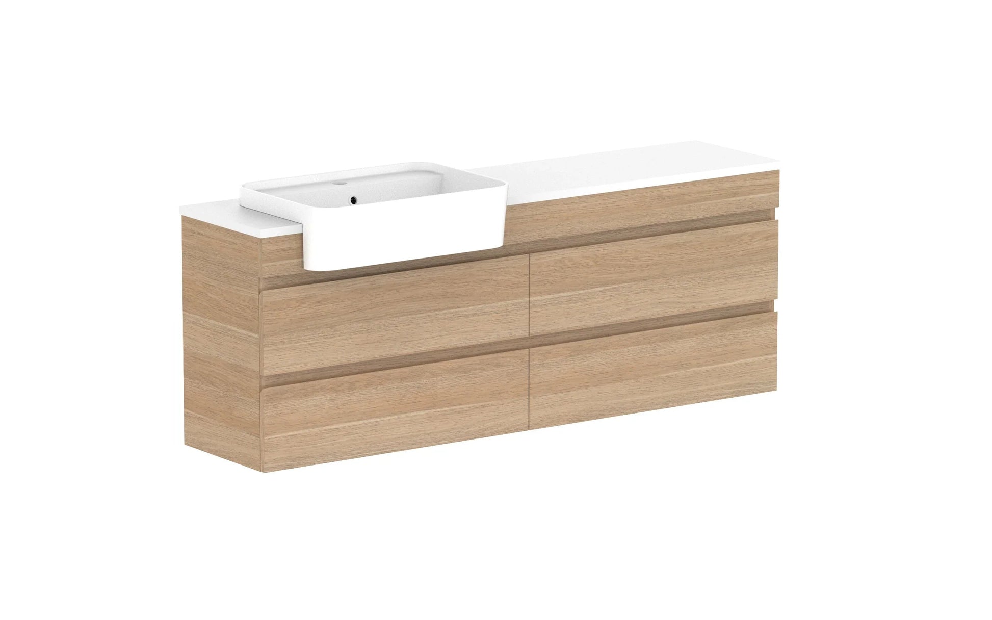 ADP Glacier Semi-Recessed All Drawer Twin Wall Hung Vanity - 1500mm / Stone Benchtop / Left Hand Bowl