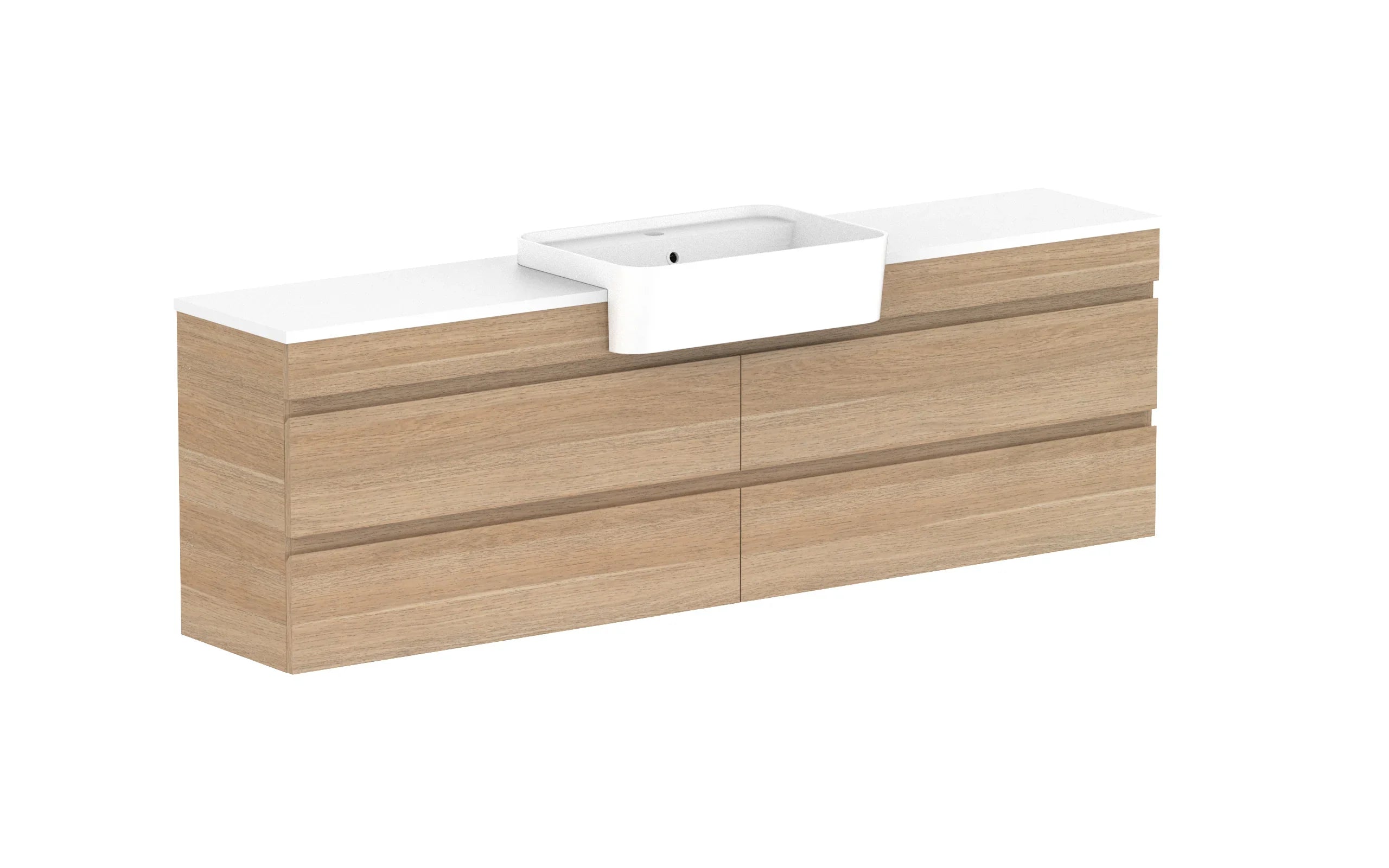 ADP Glacier Semi-Recessed All Drawer Twin Wall Hung Vanity - 1800mm / Stone Benchtop / Centre Bowl