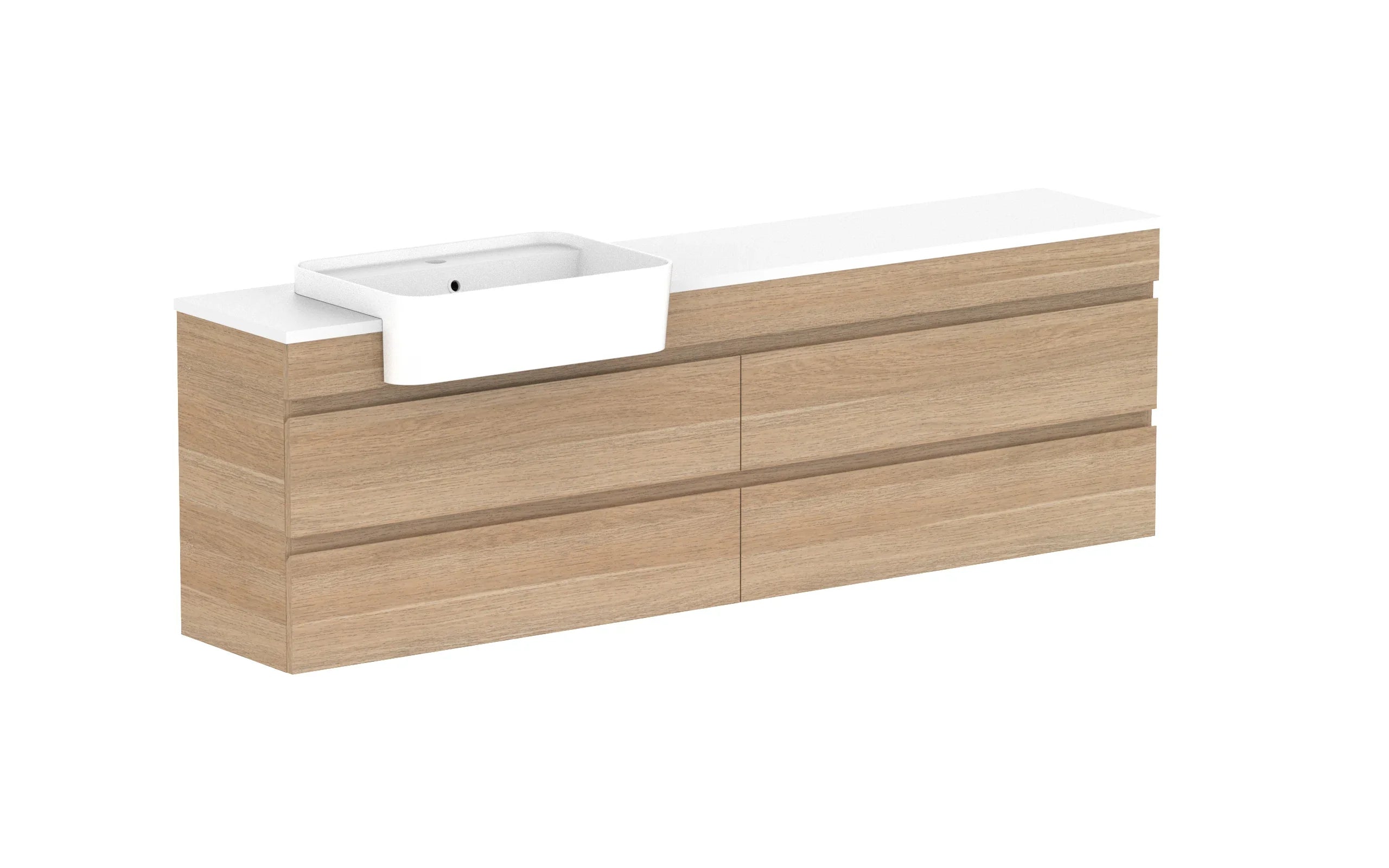 ADP Glacier Semi-Recessed All Drawer Twin Wall Hung Vanity - 1800mm / Stone Benchtop / Left Hand Bowl