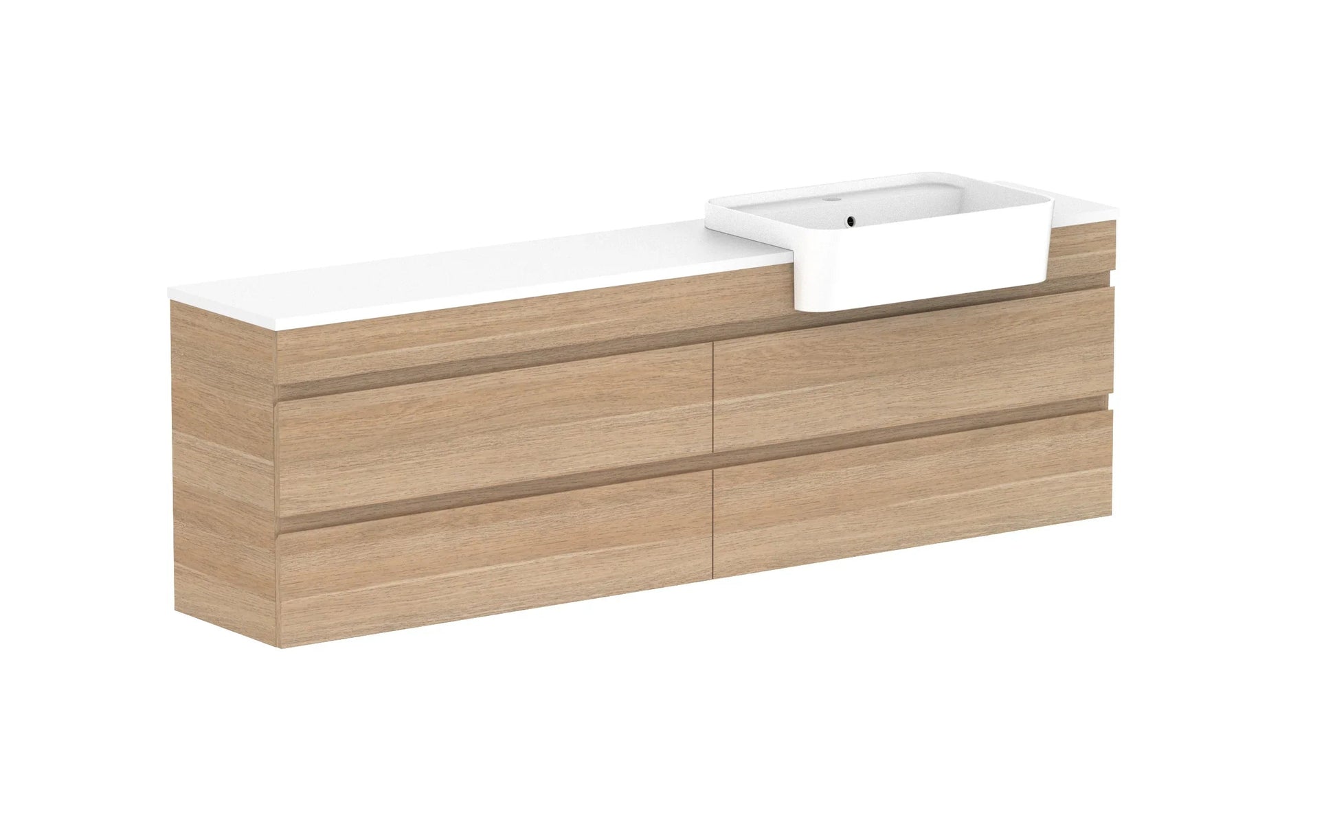 ADP Glacier Semi-Recessed All Drawer Twin Wall Hung Vanity - 1800mm / Stone Benchtop / Right Hand Bowl