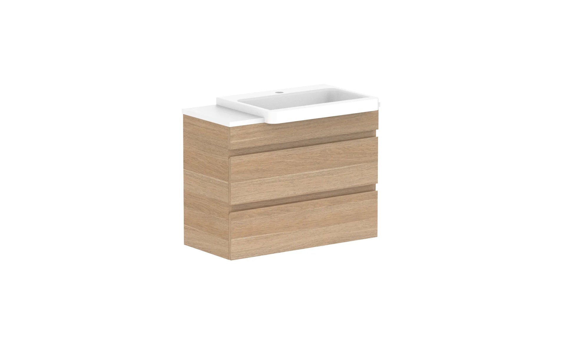 ADP Glacier Semi-Recessed All Drawer Twin Wall Hung Vanity - 750mm / Stone Benchtop / Right Hand Bowl
