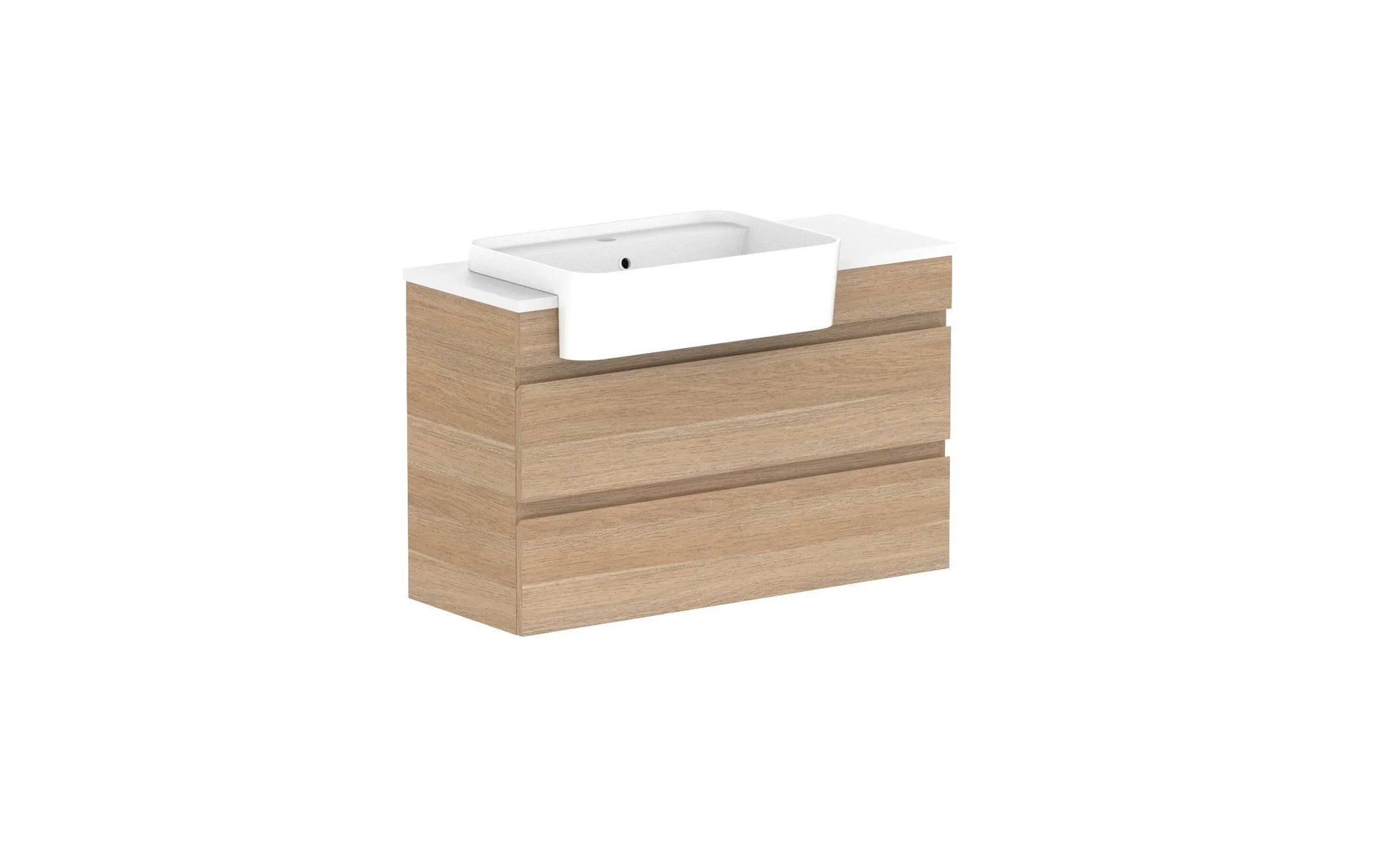 ADP Glacier Semi-Recessed All Drawer Twin Wall Hung Vanity - 900mm / Stone Benchtop / Left Hand Bowl