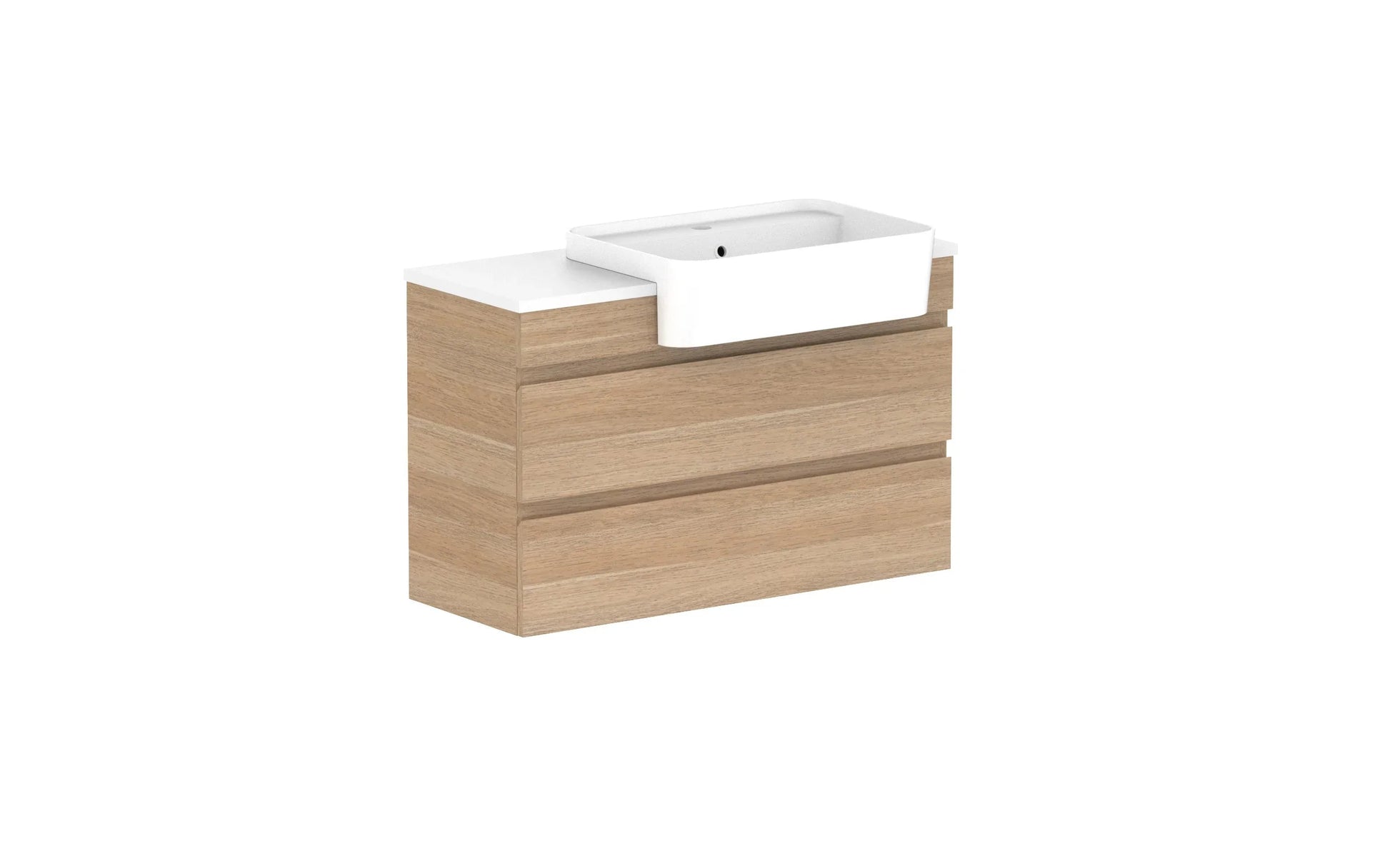 ADP Glacier Semi-Recessed All Drawer Twin Wall Hung Vanity - 900mm / Stone Benchtop / Right Hand Bowl