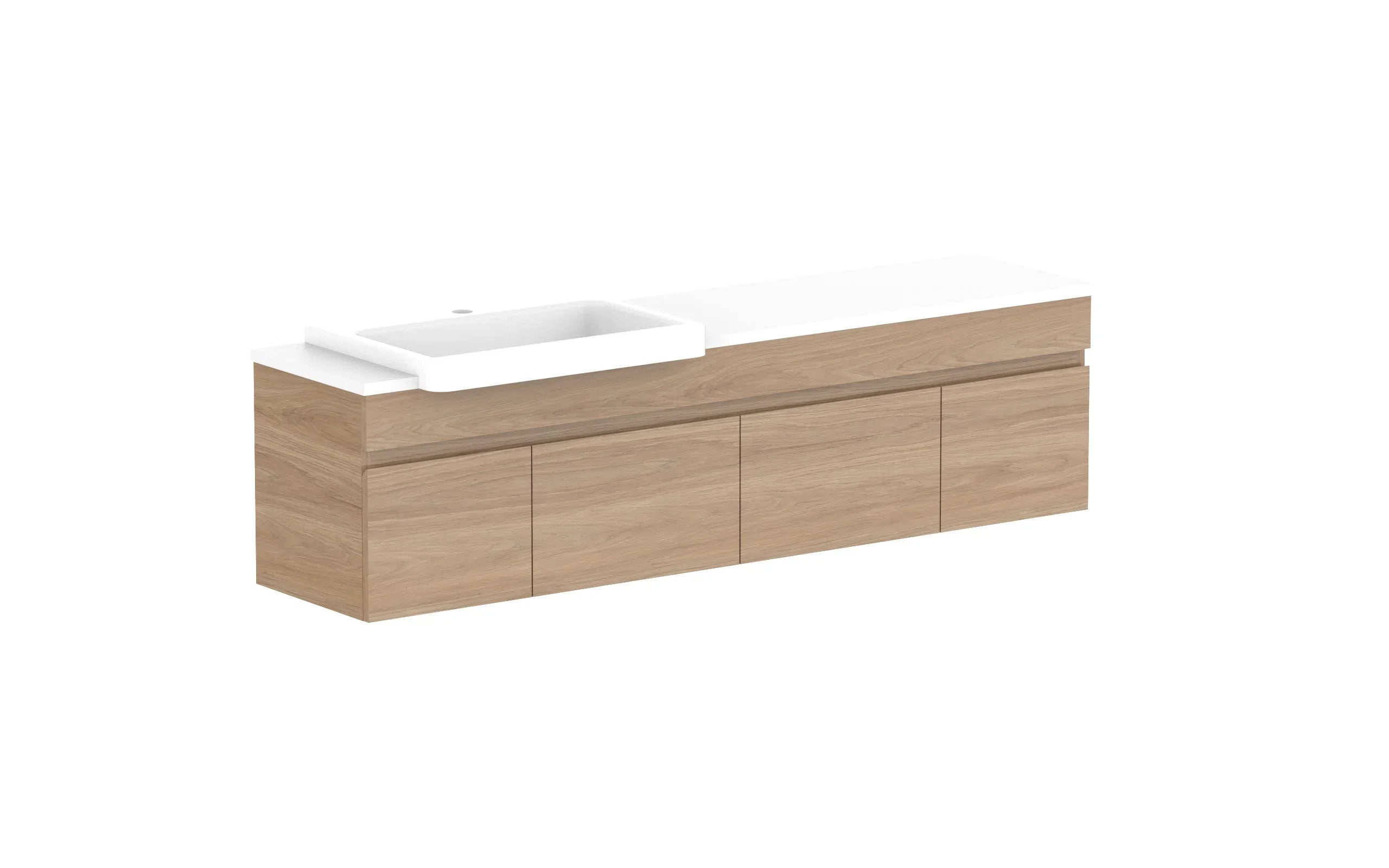 ADP Glacier Semi-Recessed Door and Drawer Slim Wall Hung Vanity - 1500mm / Stone Benchtop / Left Hand Bowl