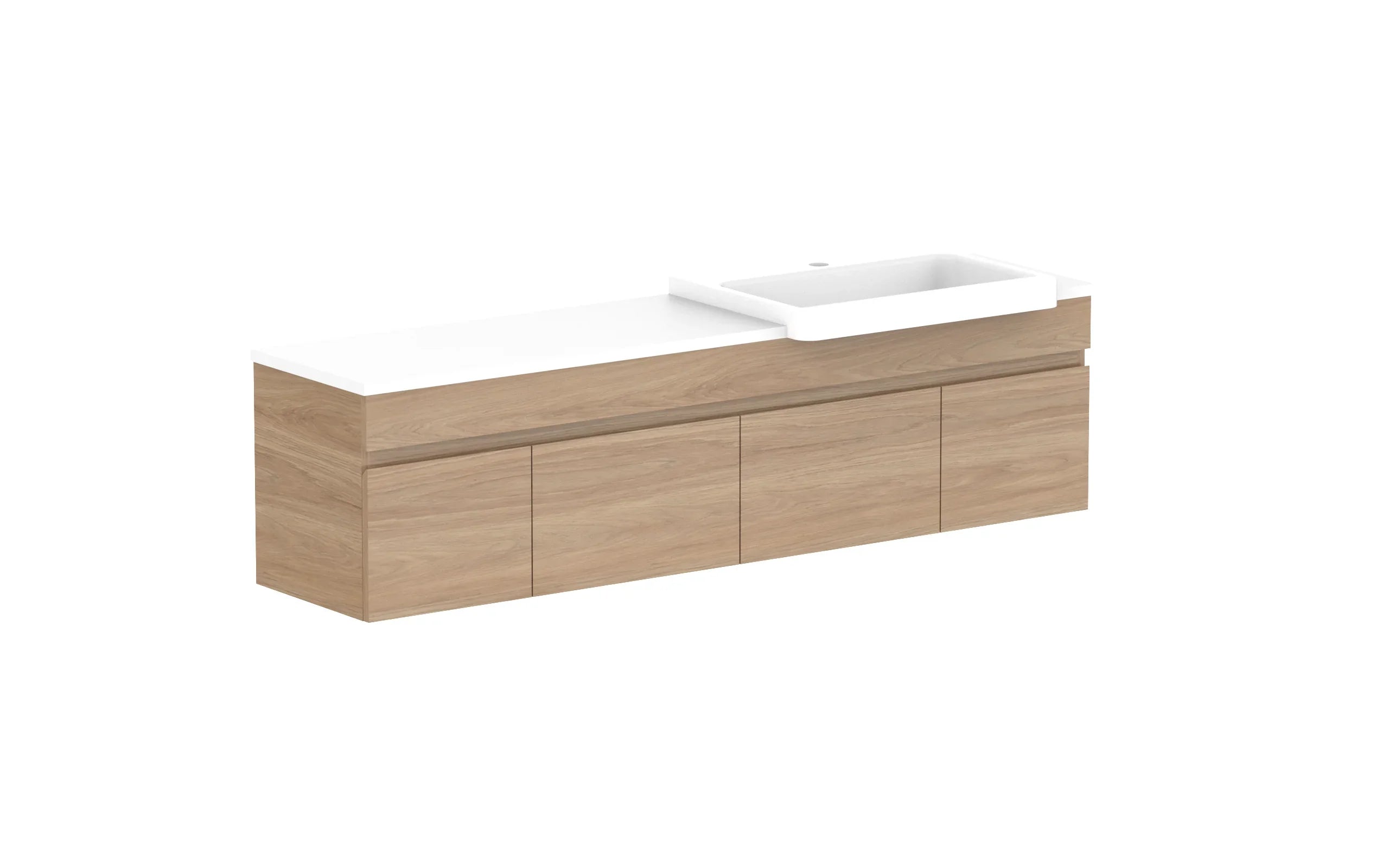 ADP Glacier Semi-Recessed Door and Drawer Slim Wall Hung Vanity - 1500mm / Stone Benchtop / Right Hand Bowl