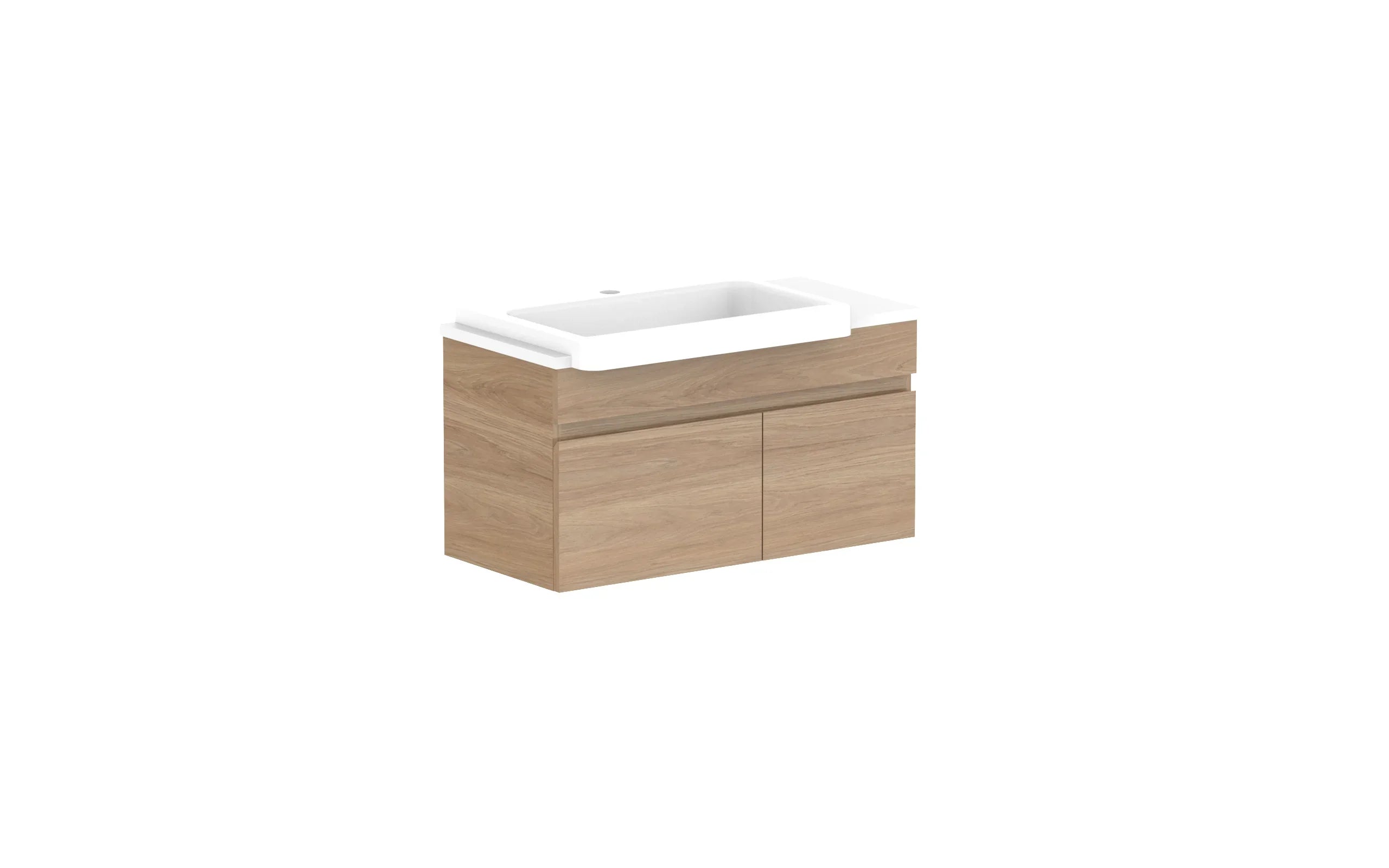 ADP Glacier Semi-Recessed Door and Drawer Slim Wall Hung Vanity - 750mm / Stone Benchtop / Left Hand Bowl