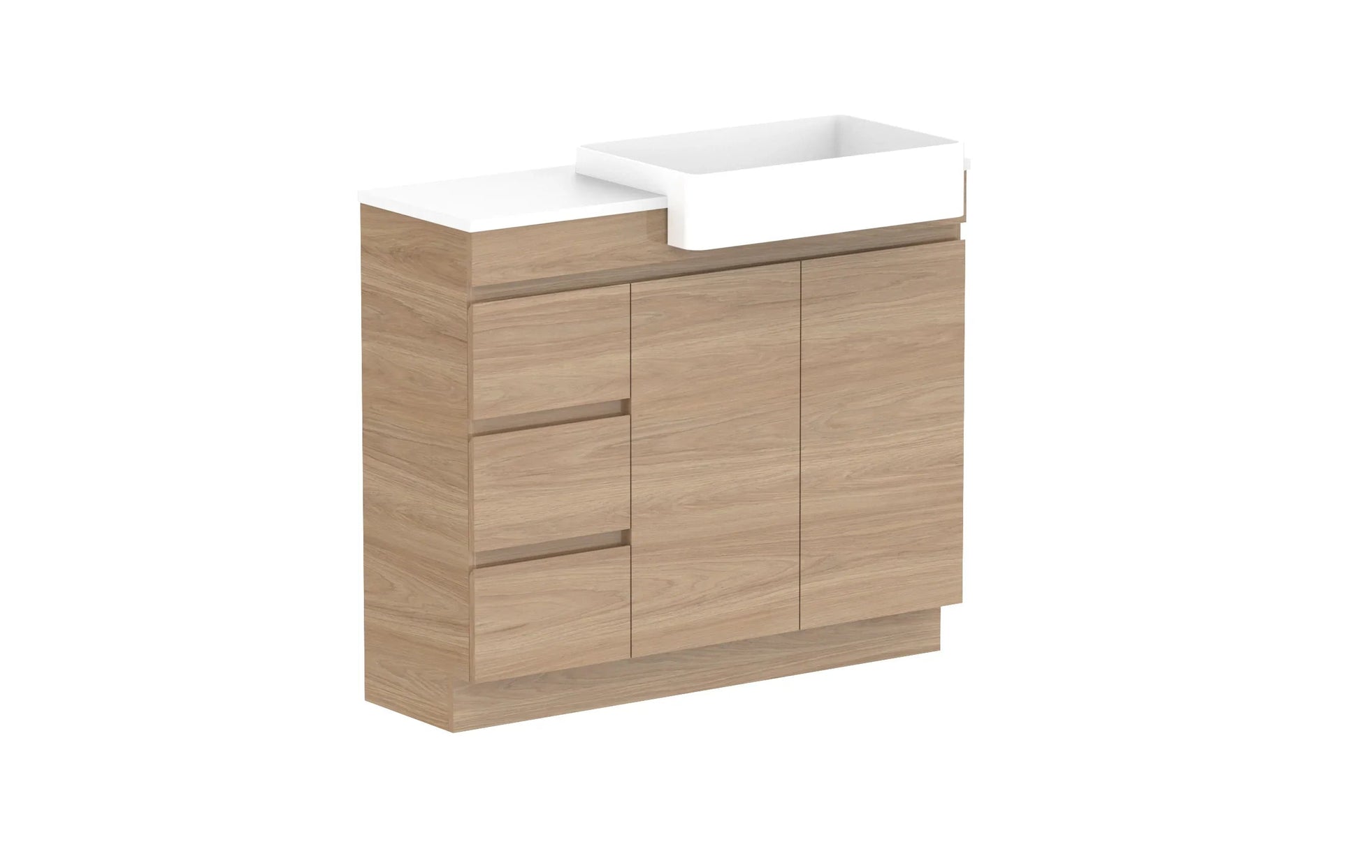 ADP Glacier Semi-Recessed Door and Drawer Trio Freestanding Vanity - 1050mm / Stone Benchtop / Right Hand Bowl