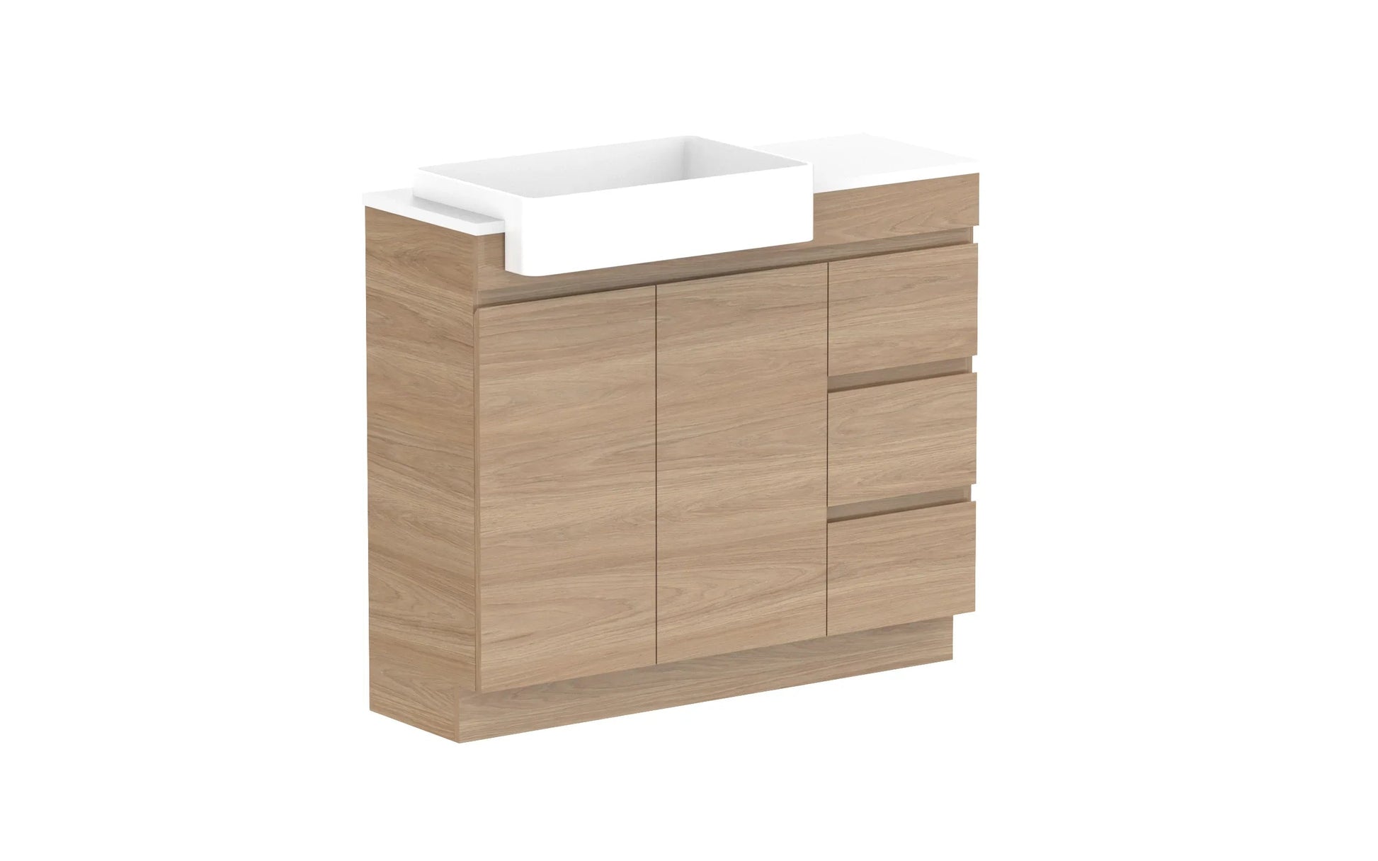 ADP Glacier Semi-Recessed Door and Drawer Trio Freestanding Vanity - 1050mm / Stone Benchtop / Left Hand Bowl
