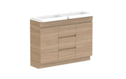 ADP Glacier Semi-Recessed Door and Drawer Trio Freestanding Vanity - 1200mm / Stone Benchtop / Double Bowl