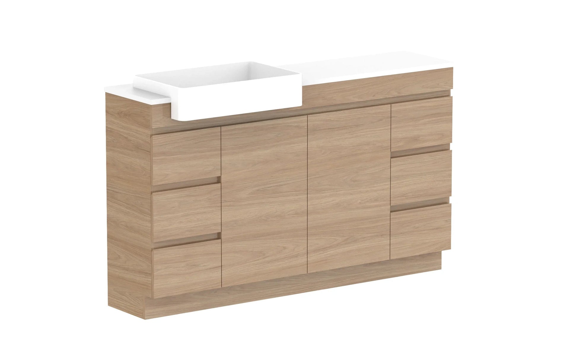 ADP Glacier Semi-Recessed Door and Drawer Trio Freestanding Vanity - 1500mm / Stone Benchtop / Left Hand Bowl