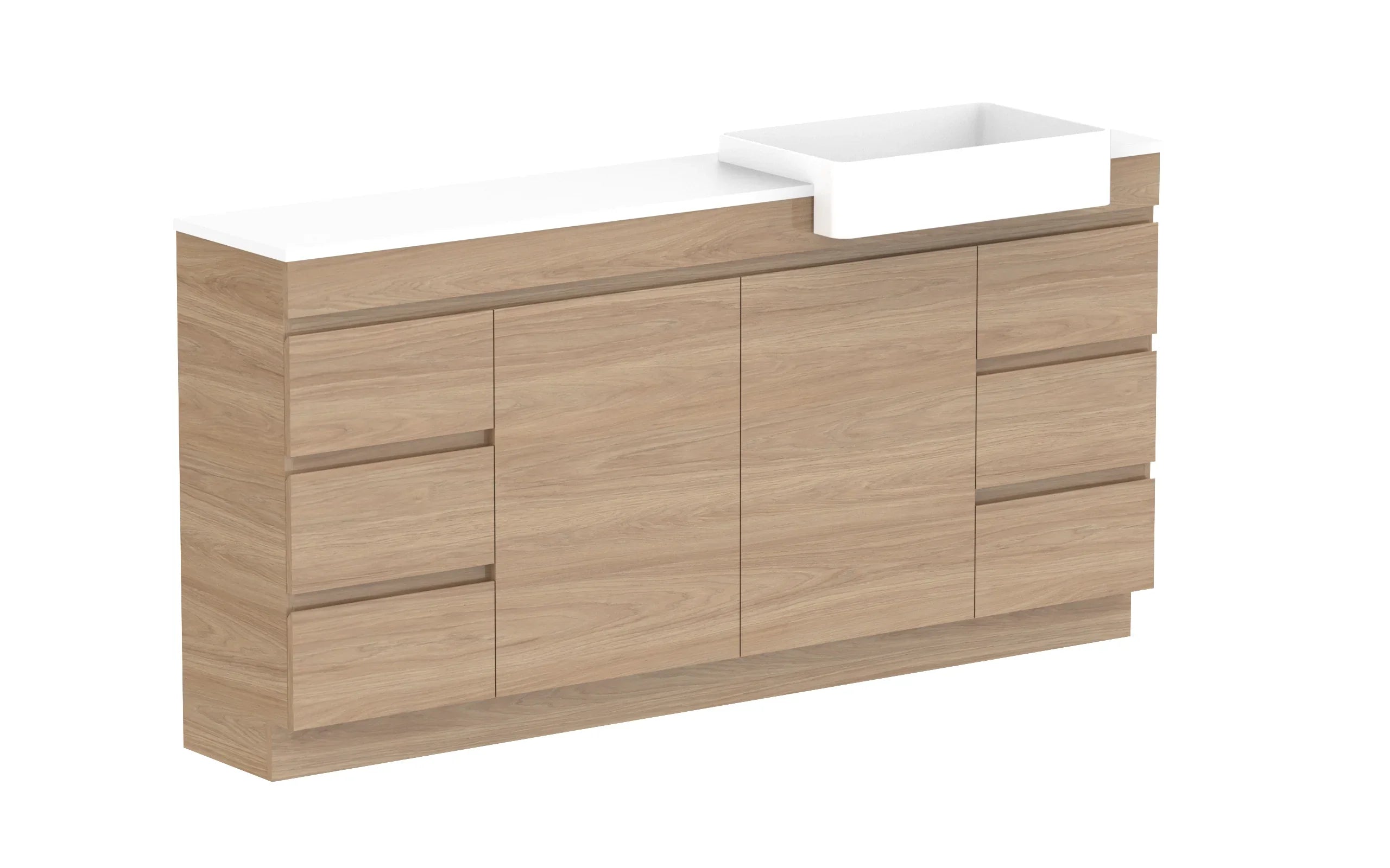 ADP Glacier Semi-Recessed Door and Drawer Trio Freestanding Vanity - 1800mm / Stone Benchtop / Right Hand Bowl