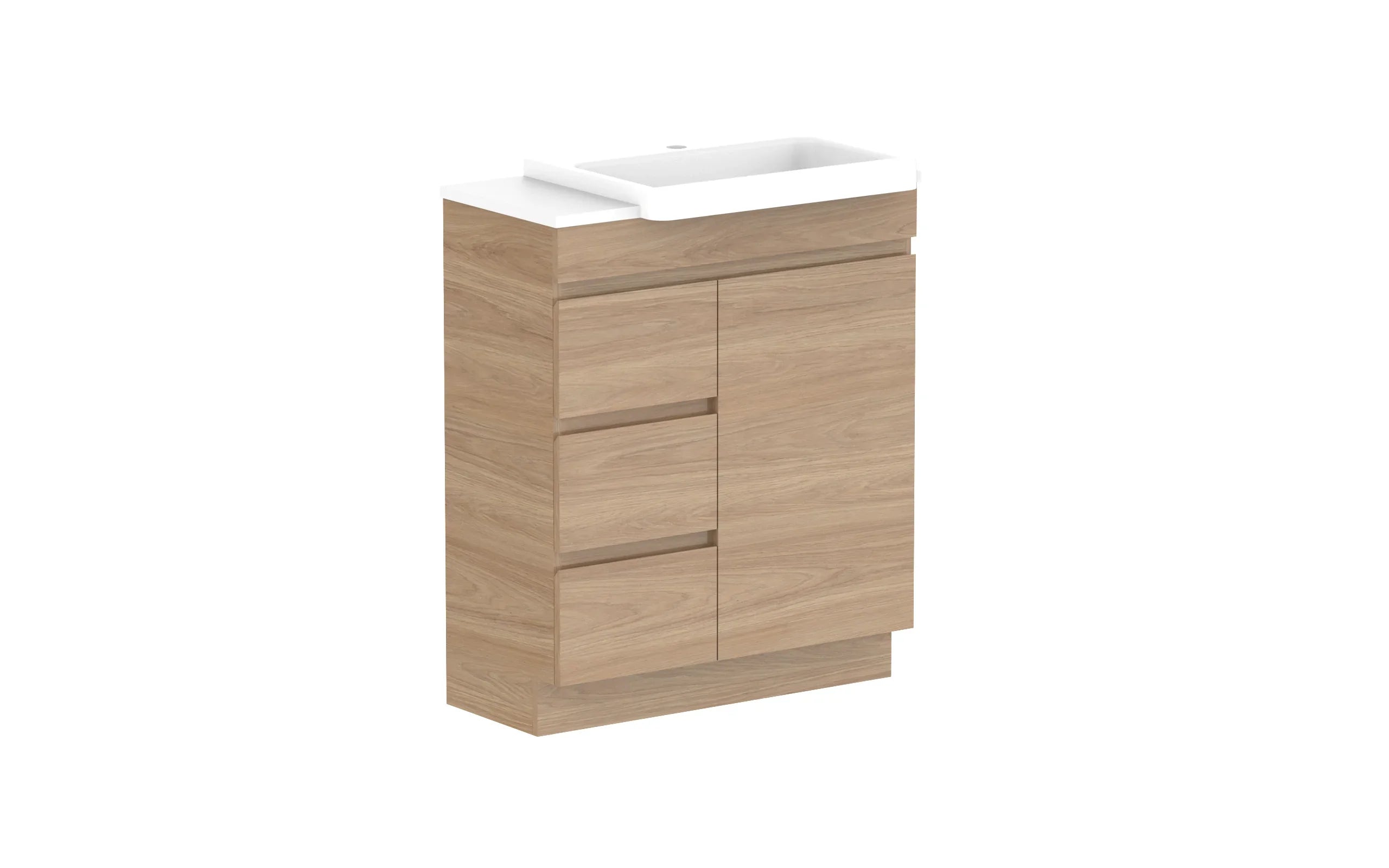 ADP Glacier Semi-Recessed Door and Drawer Trio Freestanding Vanity - 750mm / Stone Benchtop / Right Hand Bowl