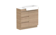 ADP Glacier Semi-Recessed Door and Drawer Trio Freestanding Vanity - 900mm / Stone Benchtop / Right Hand Bowl
