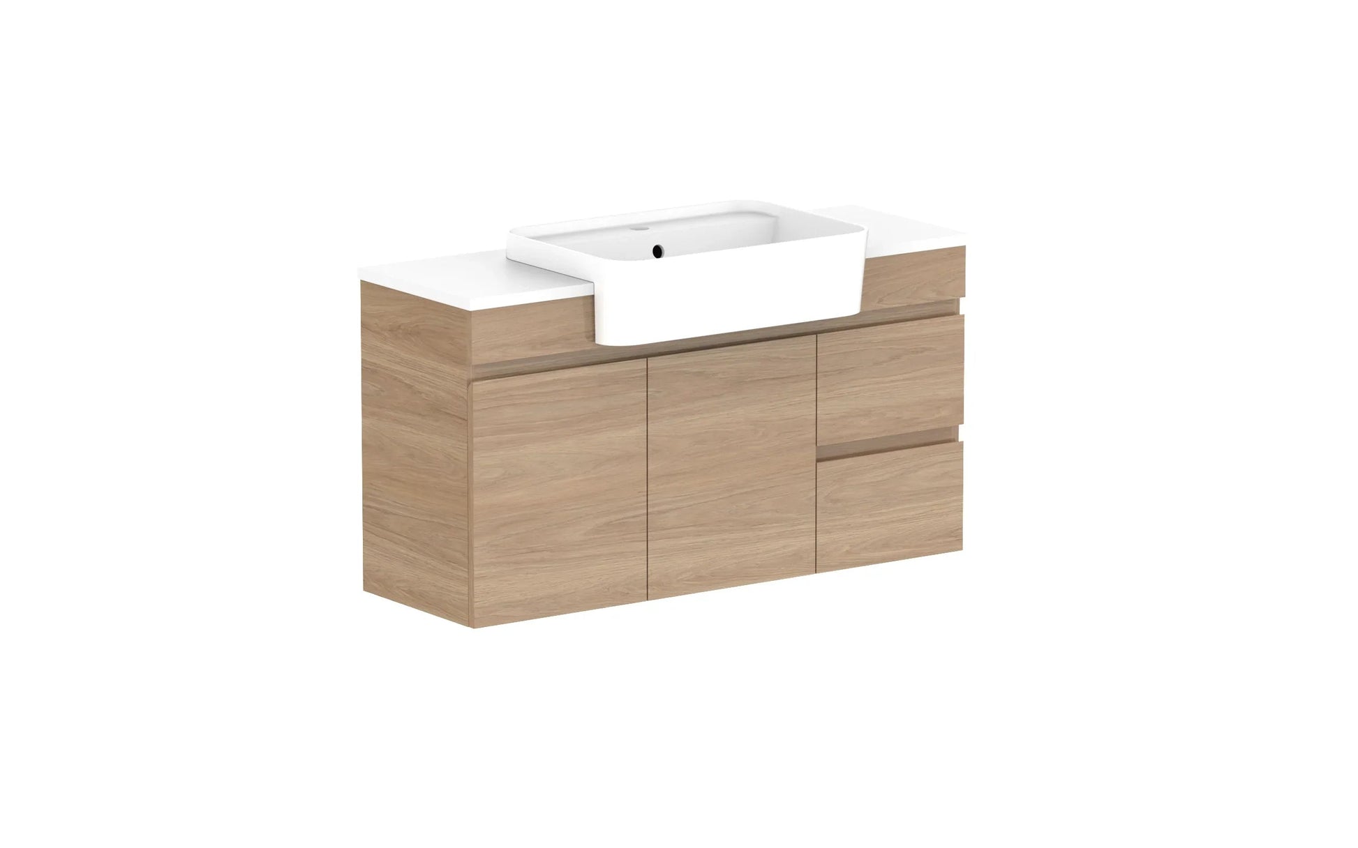 ADP Glacier Semi-Recessed Door and Drawer Twin Wall Hung Vanity - 1050mm / Stone Benchtop / Centre Bowl