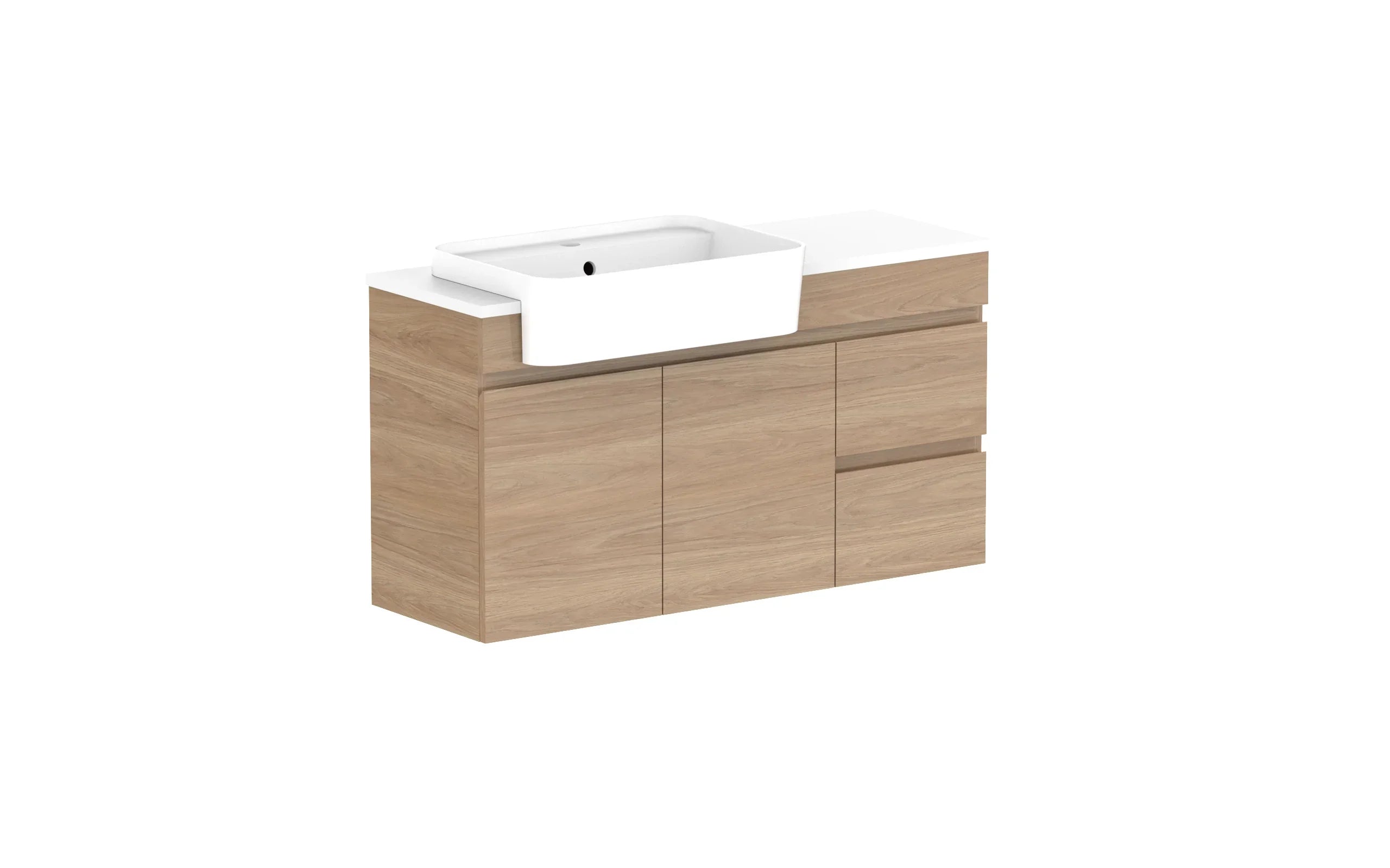 ADP Glacier Semi-Recessed Door and Drawer Twin Wall Hung Vanity - 1050mm / Stone Benchtop / Left Hand Bowl