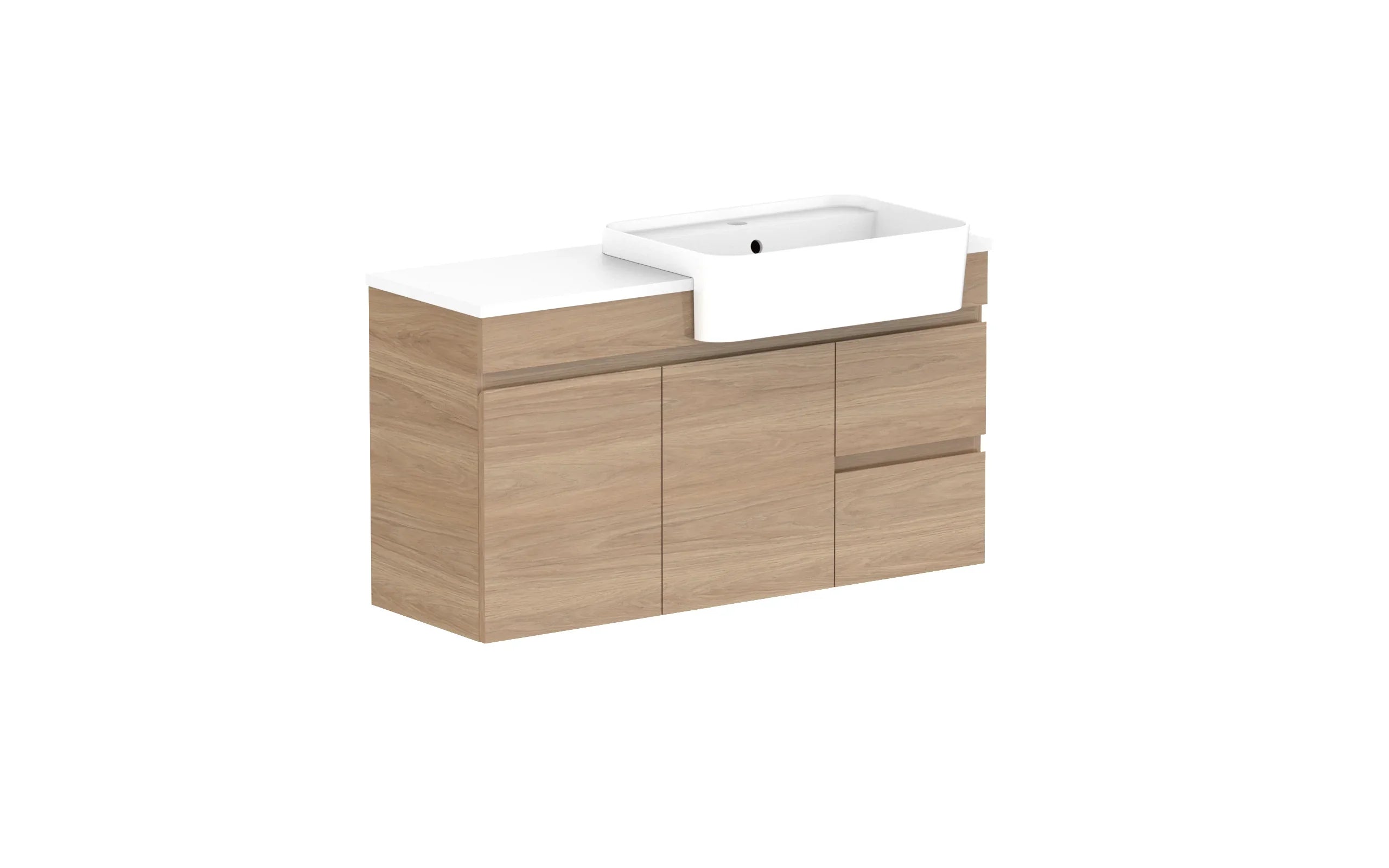 ADP Glacier Semi-Recessed Door and Drawer Twin Wall Hung Vanity - 1050mm / Stone Benchtop / Right Hand Bowl
