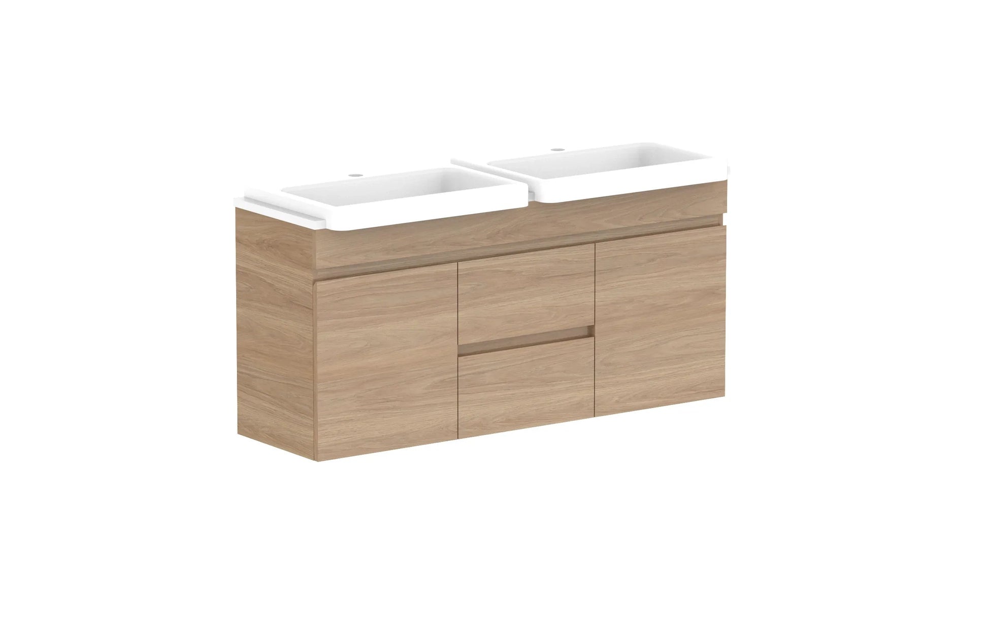 ADP Glacier Semi-Recessed Door and Drawer Twin Wall Hung Vanity - 1200mm / Stone Benchtop / Double Bowl
