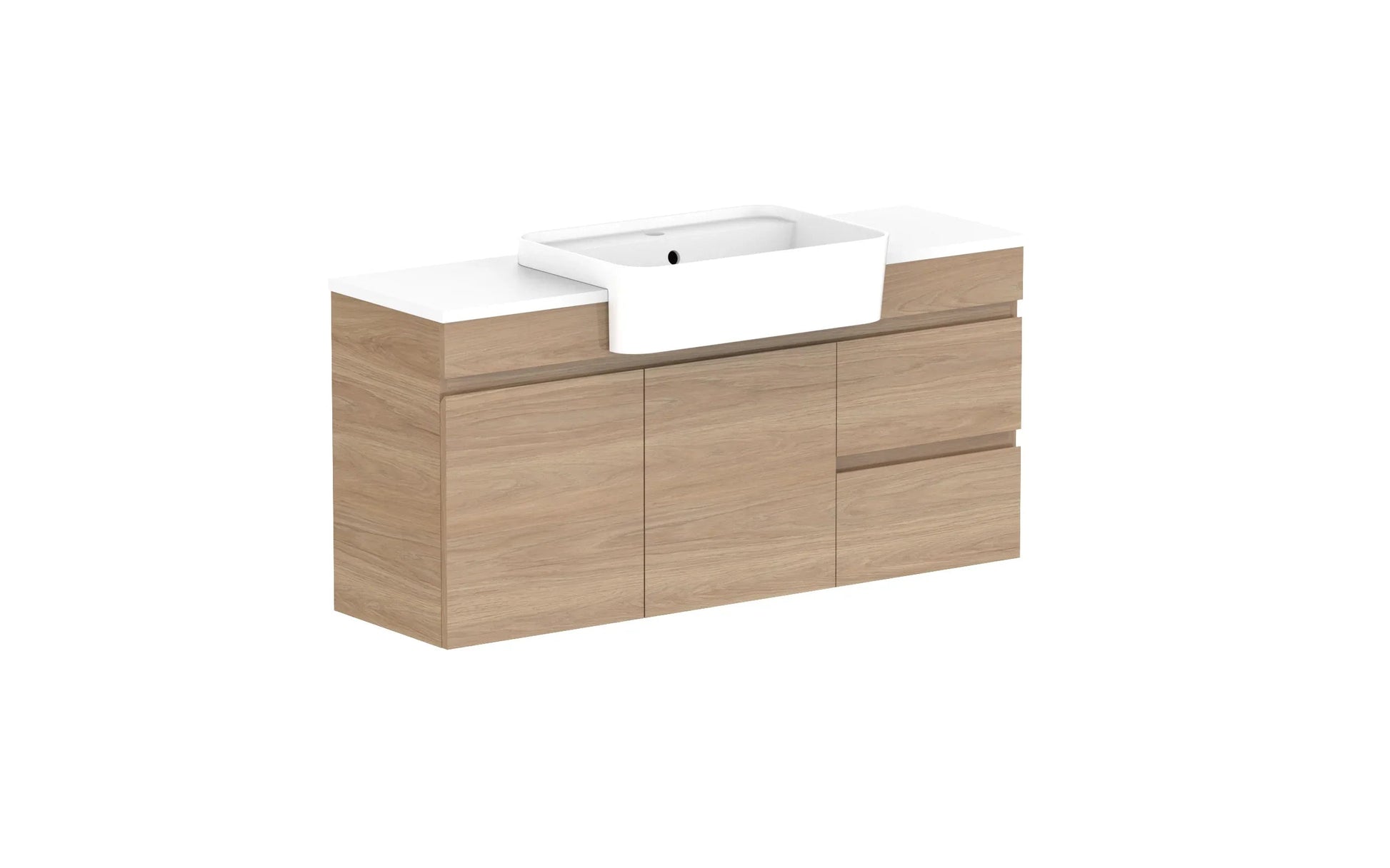 ADP Glacier Semi-Recessed Door and Drawer Twin Wall Hung Vanity - 1200mm / Stone Benchtop / Centre Bowl