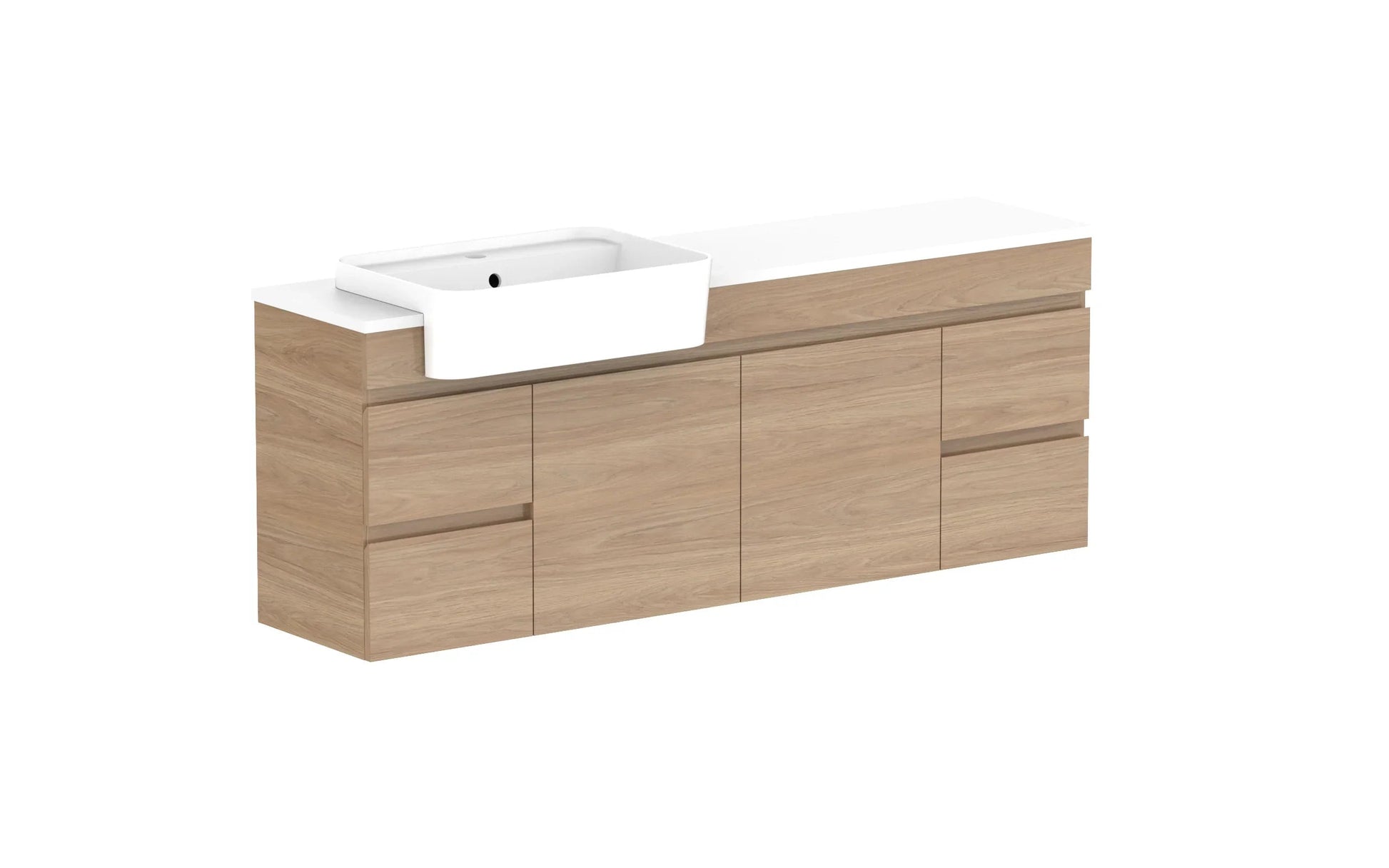 ADP Glacier Semi-Recessed Door and Drawer Twin Wall Hung Vanity - 1500mm / Stone Benchtop / Left Hand Bowl