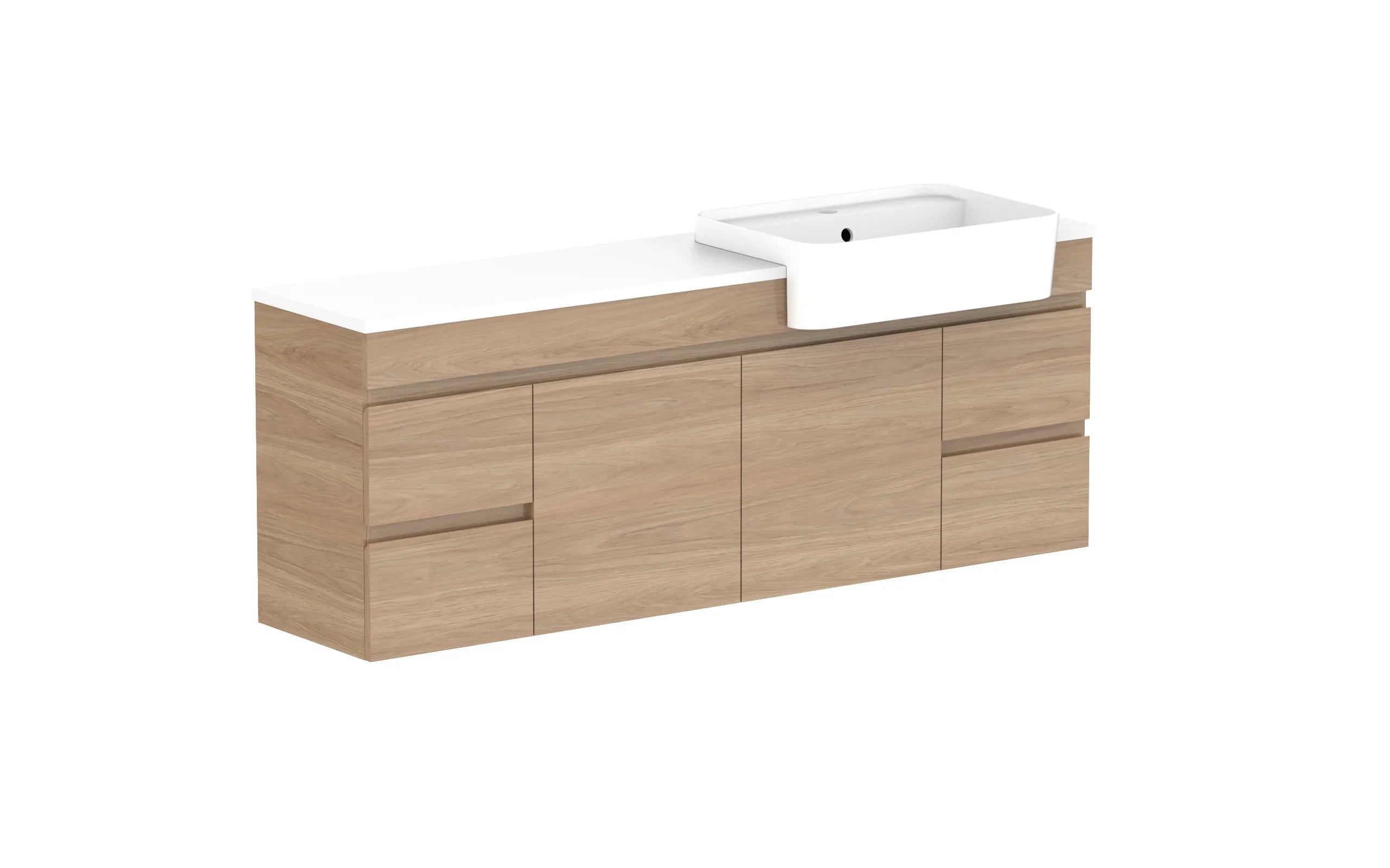 ADP Glacier Semi-Recessed Door and Drawer Twin Wall Hung Vanity - 1500mm / Stone Benchtop / Right Hand Bowl