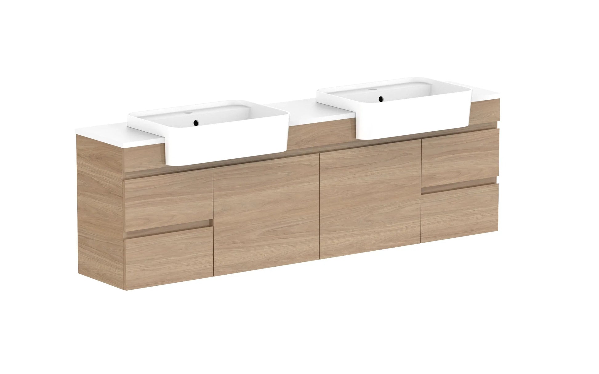 ADP Glacier Semi-Recessed Door and Drawer Twin Wall Hung Vanity - 1800mm / Stone Benchtop / Double Bowl