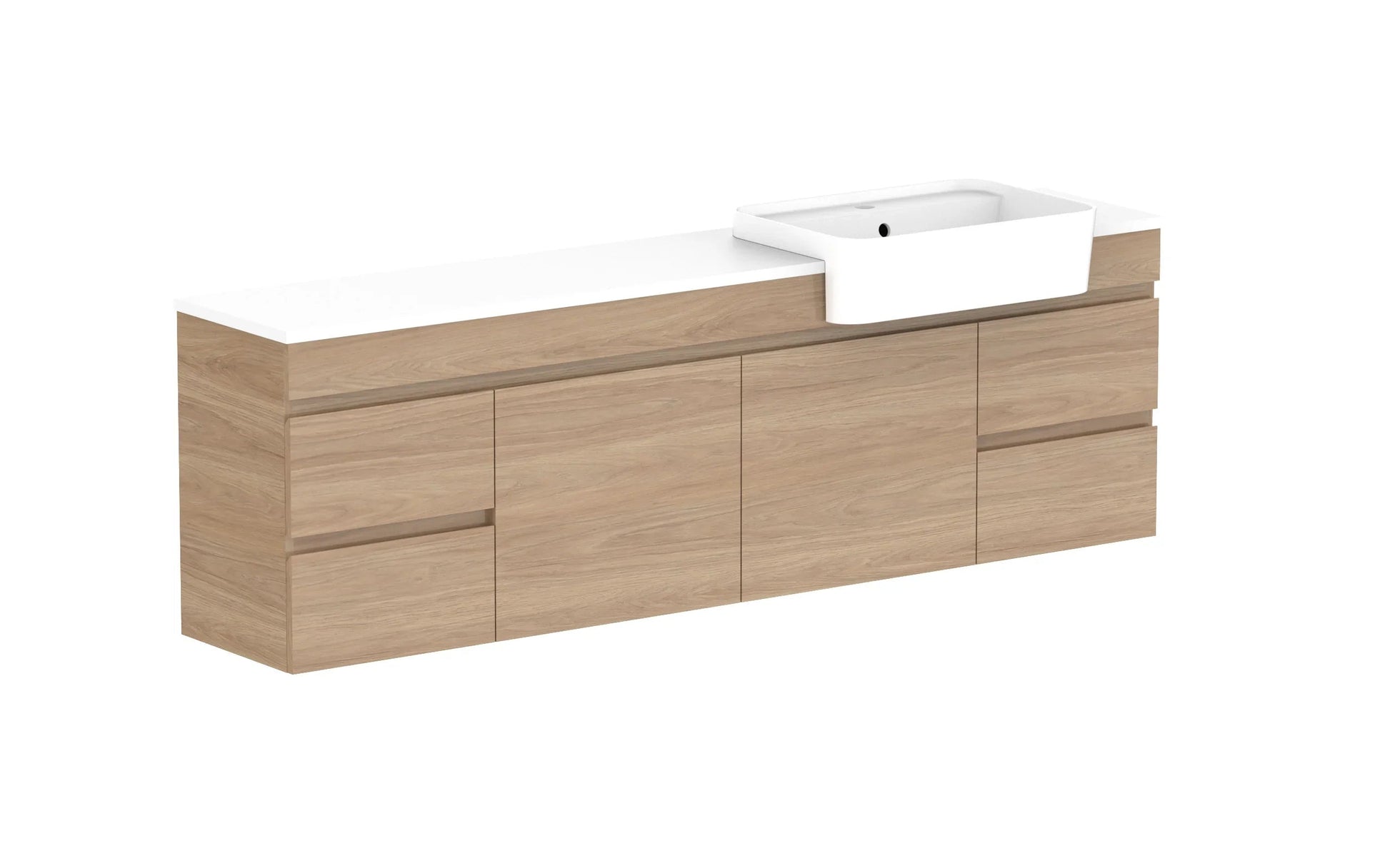 ADP Glacier Semi-Recessed Door and Drawer Twin Wall Hung Vanity - 1800mm / Stone Benchtop / Right Hand Bowl
