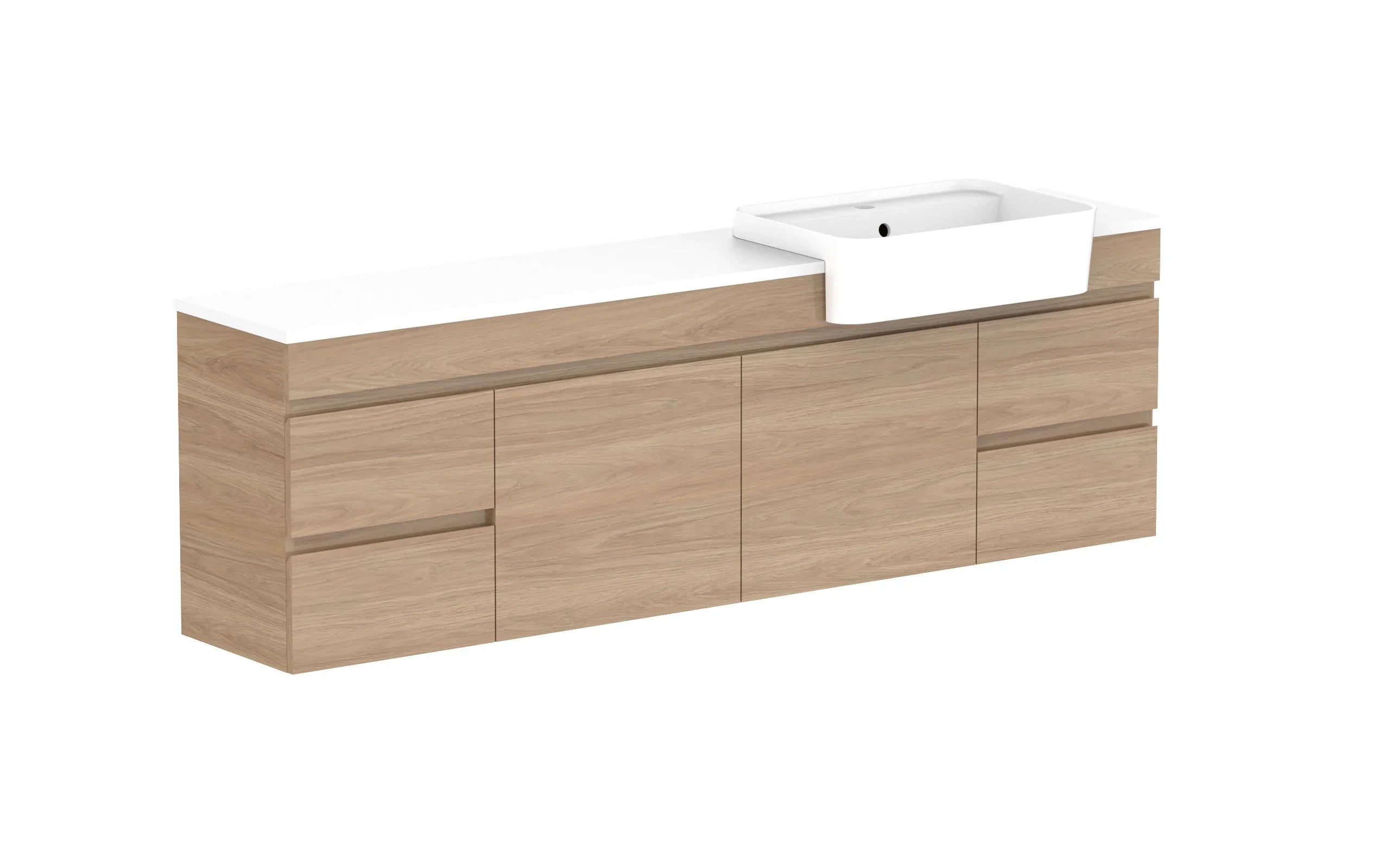 ADP Glacier Semi-Recessed Door and Drawer Twin Wall Hung Vanity - 1800mm / Stone Benchtop / Right Hand Bowl