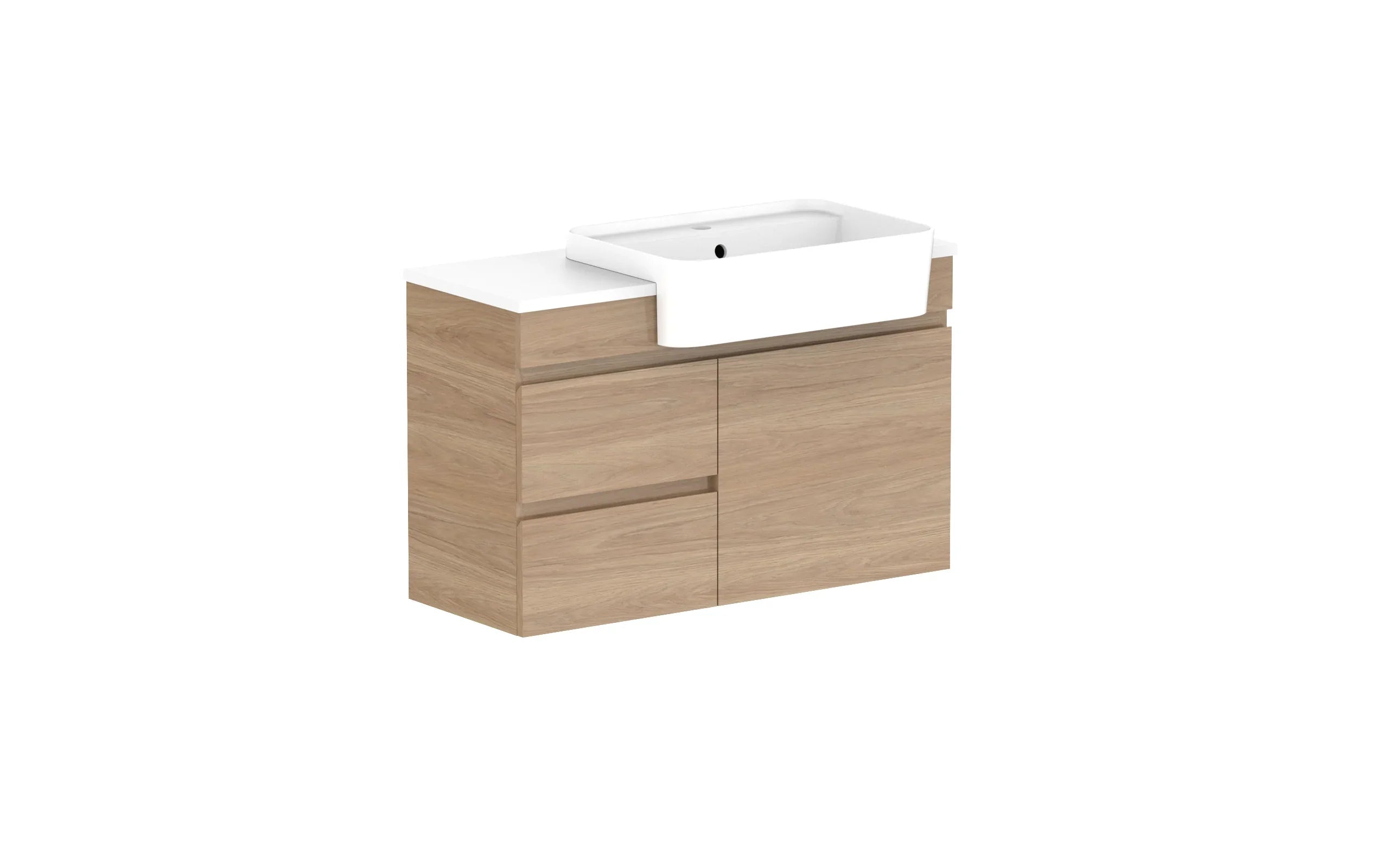 ADP Glacier Semi-Recessed Door and Drawer Twin Wall Hung Vanity - 900mm / Stone Benchtop / Right Hand Bowl