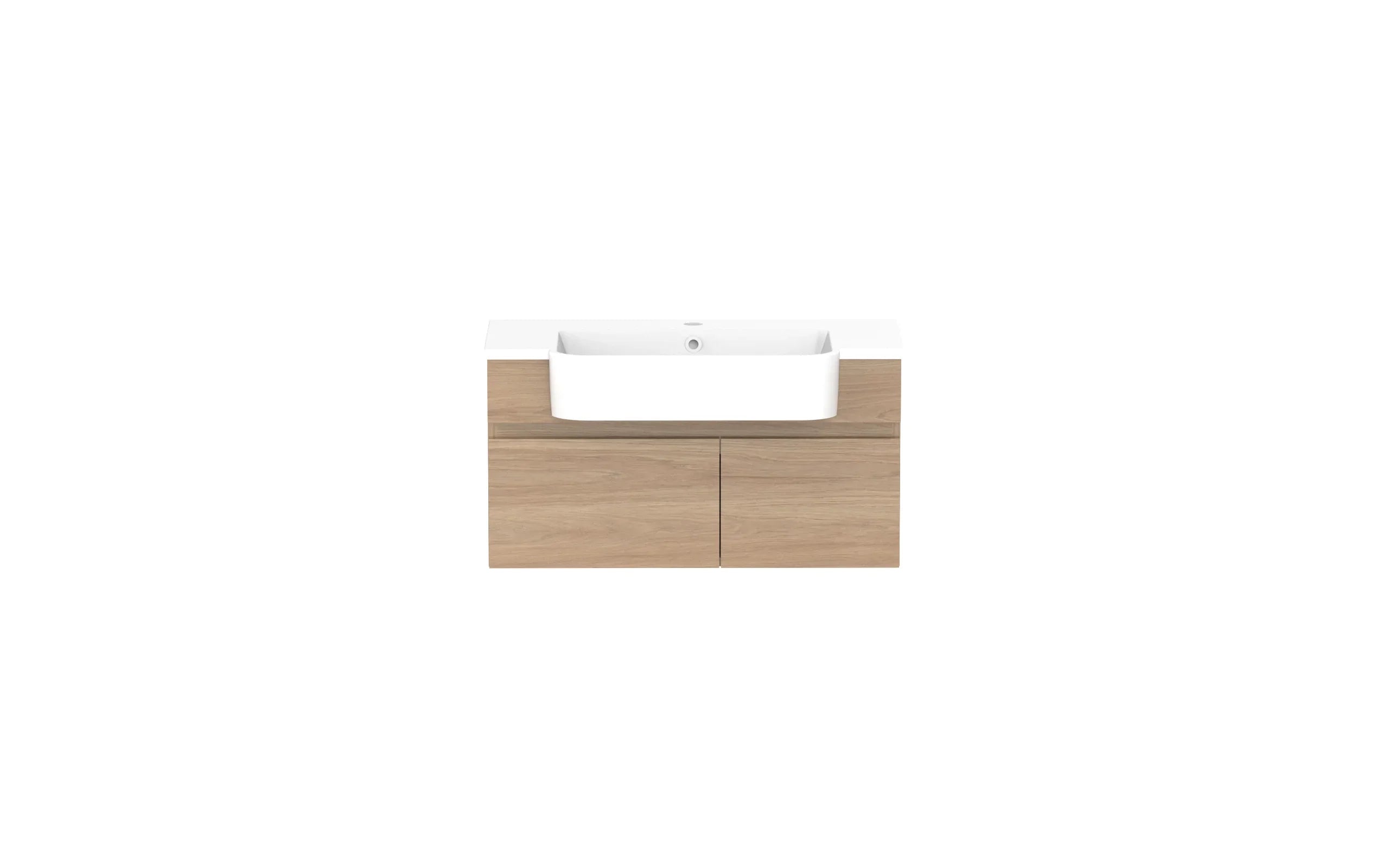 ADP Glacier Semi-Recessed Door and Drawer Slim Wall Hung Vanity - 750mm / Cast Marble Moulded Top / Centre Bowl