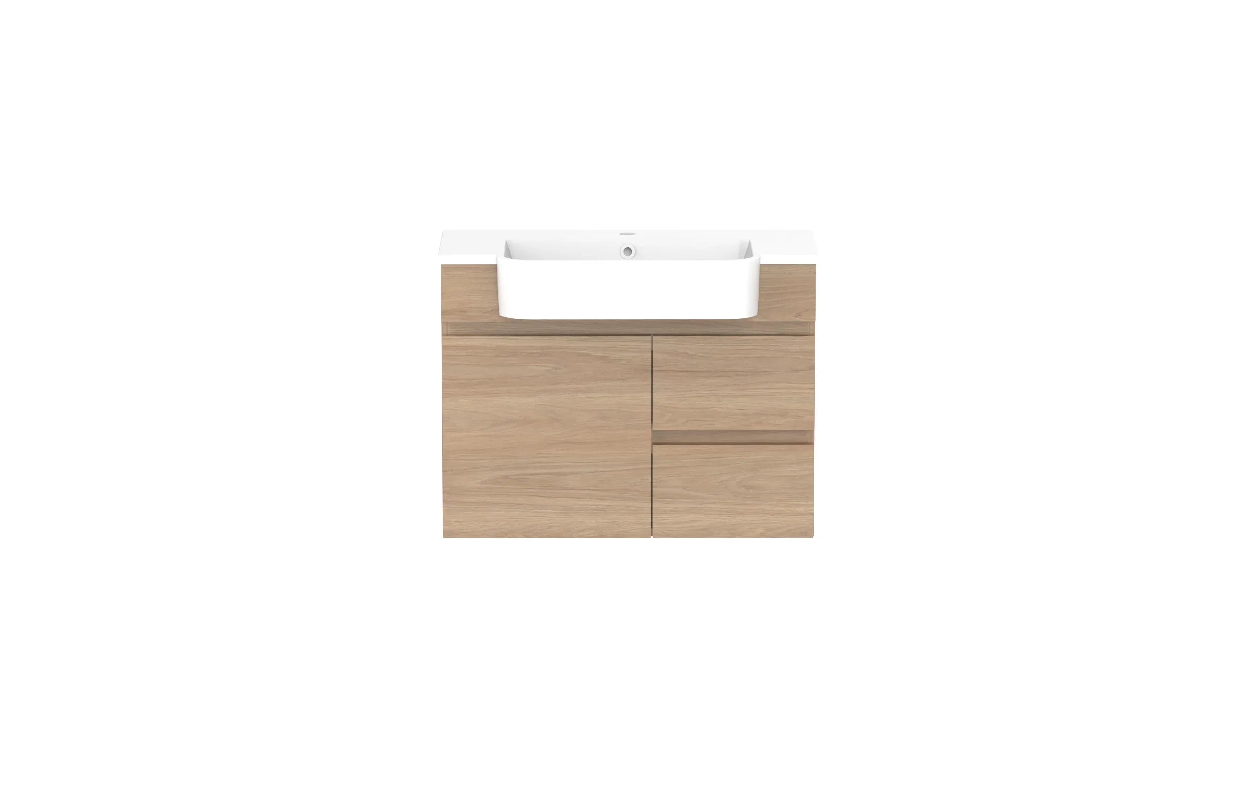 ADP Glacier Semi-Recessed Door and Drawer Twin Wall Hung Vanity - 750mm / Cast Marble Moulded Top / Centre Bowl